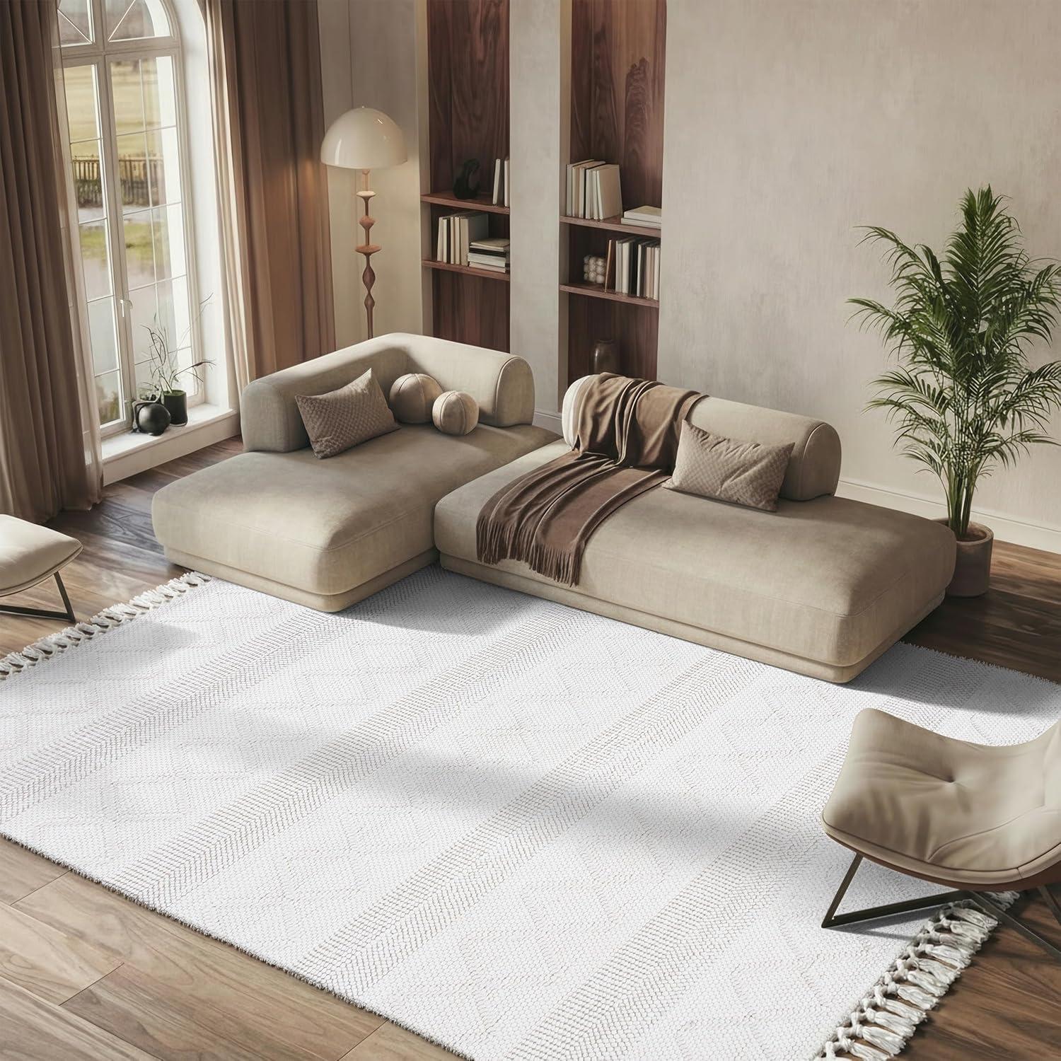image:imageSAFAVIEH Area Rug 8x10 Casablanca Collection Large Ivory Handmade Boho Tassel Fringe Detail Ideal for Living Room Bedroom Dining Space CSB278AIvory