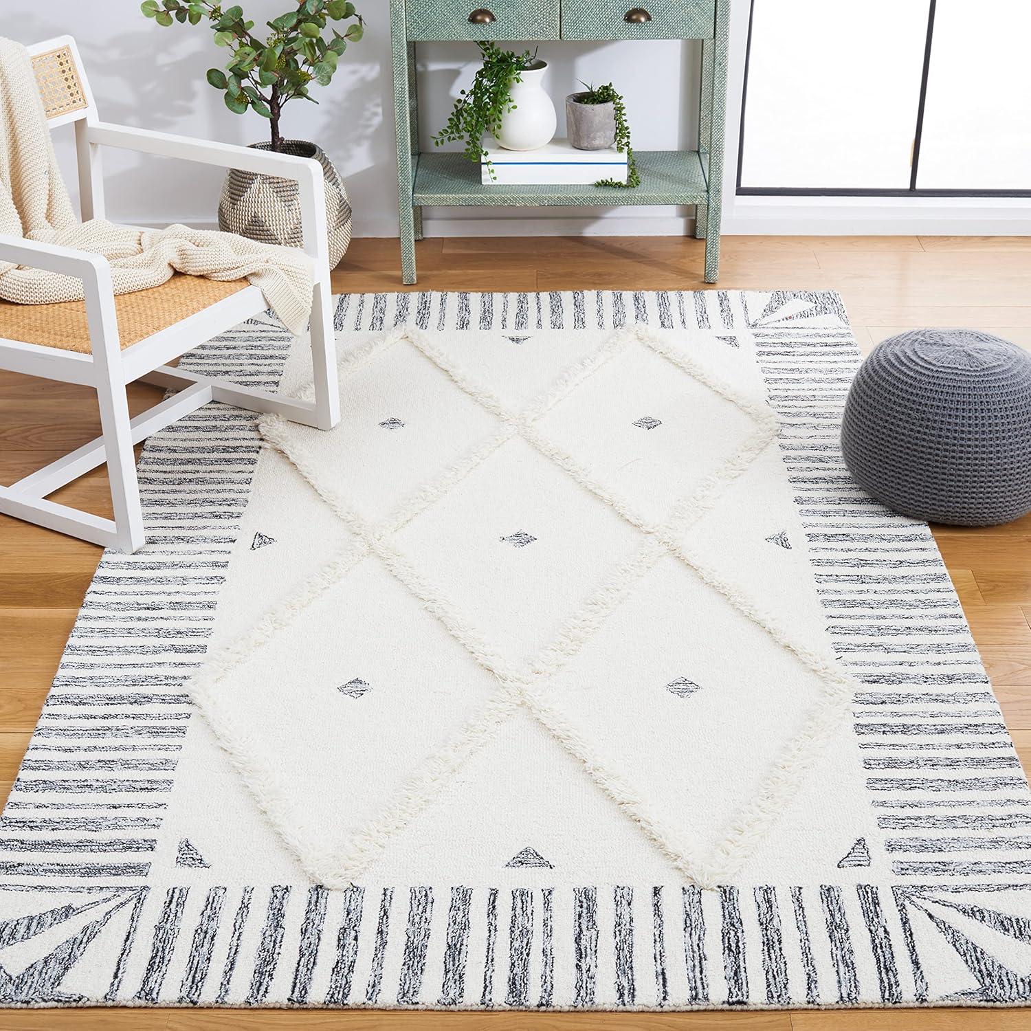 image:imageSAFAVIEH Area Rug 8x10 Casablanca Collection Large Ivory amp Black Handmade Wool Moroccan Boho Trellis Design Ideal for Living Room Bedroom Dining Space CSB987AIvoryBlack