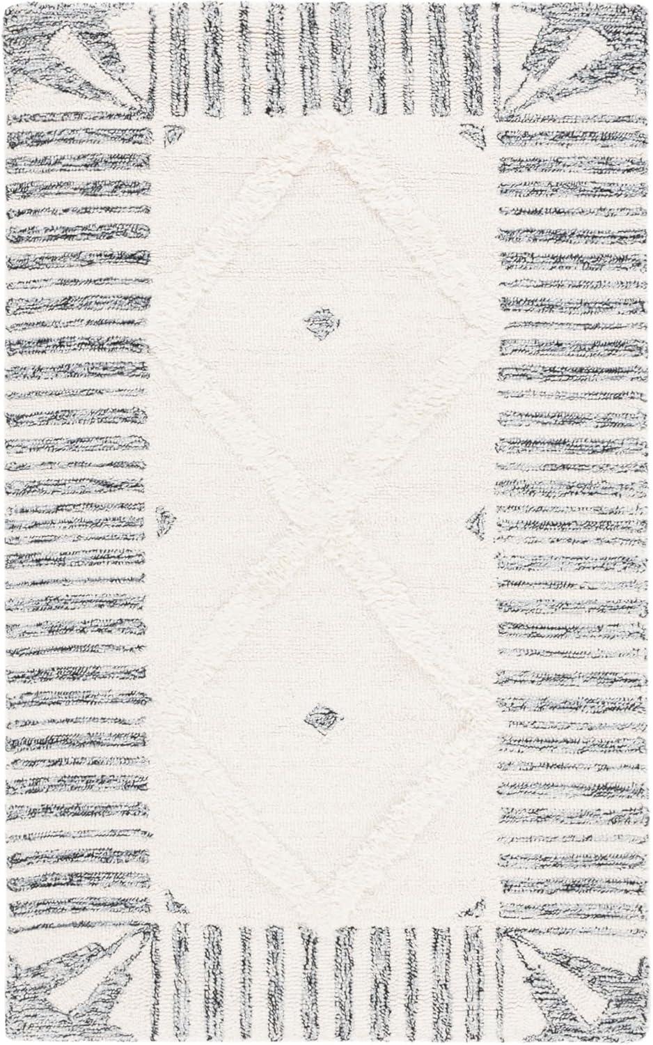 image:imageSAFAVIEH Area Rug 8x10 Casablanca Collection Large Ivory amp Black Handmade Wool Moroccan Boho Trellis Design Ideal for Living Room Bedroom Dining Space CSB987AIvoryBlack