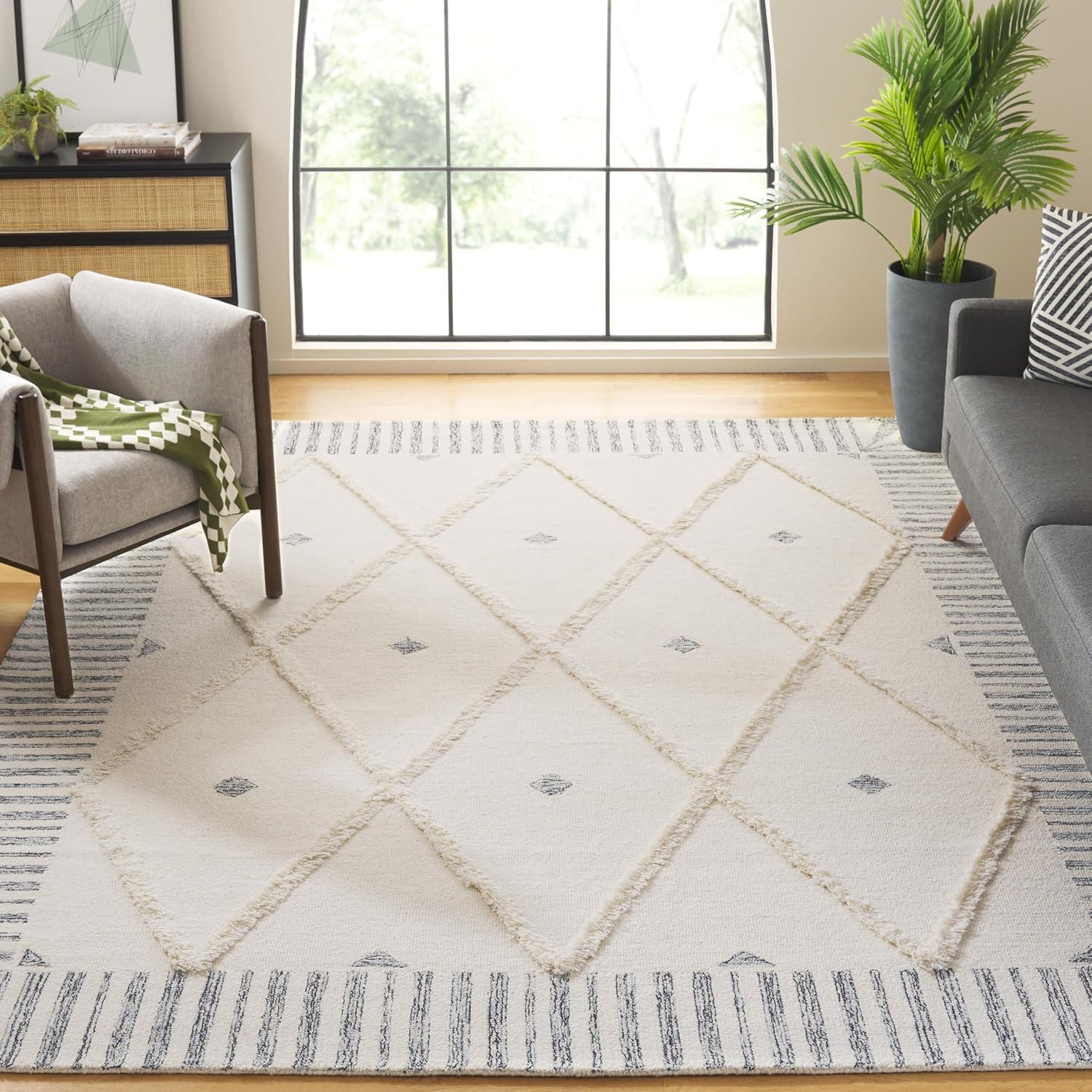 image:imageSAFAVIEH Area Rug 8x10 Casablanca Collection Large Ivory amp Black Handmade Wool Moroccan Boho Trellis Design Ideal for Living Room Bedroom Dining Space CSB987AIvoryBlack