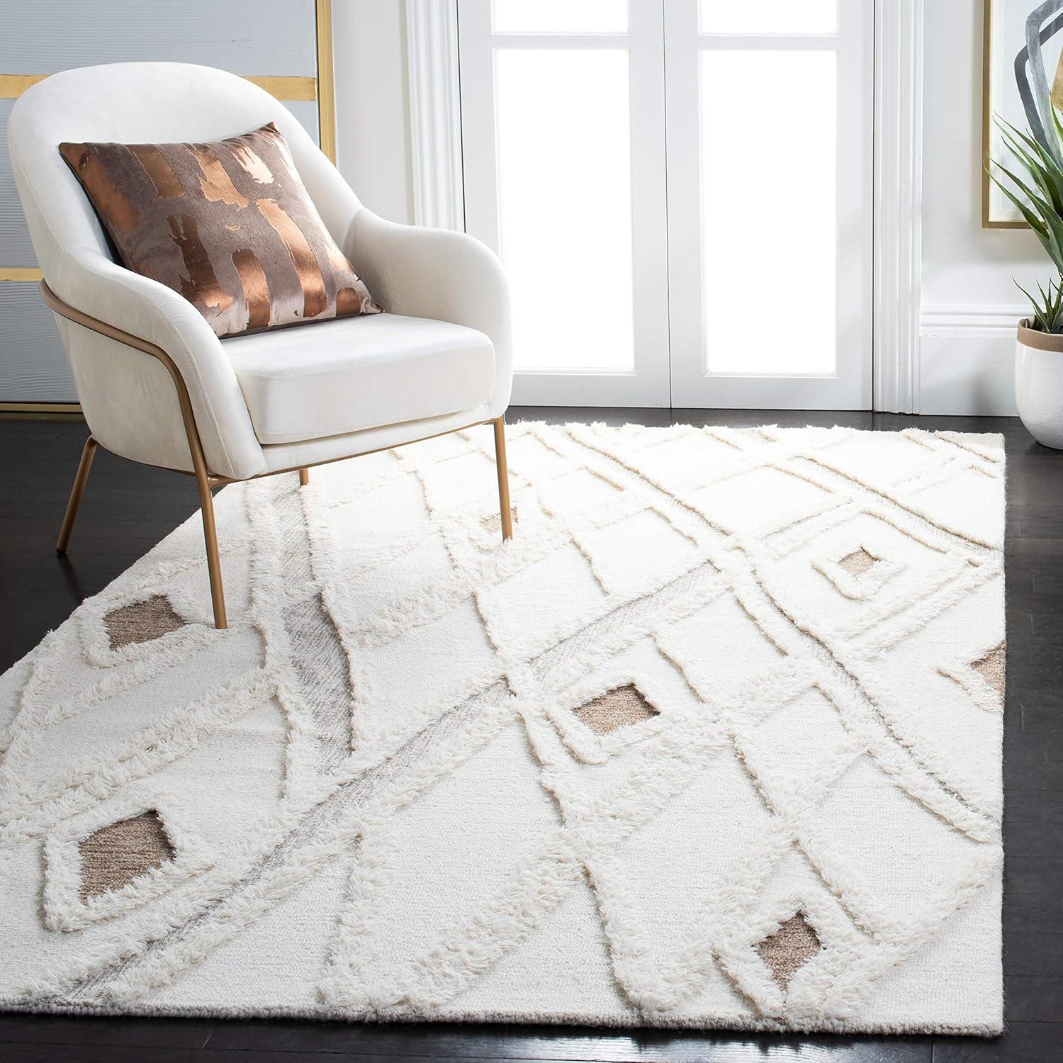 image:imageSAFAVIEH Area Rug 8x10 Casablanca Collection Large Ivory amp Brown Handmade Wool Moroccan Design Ideal for Living Room Bedroom Dining Space CSB975AIvoryBrown