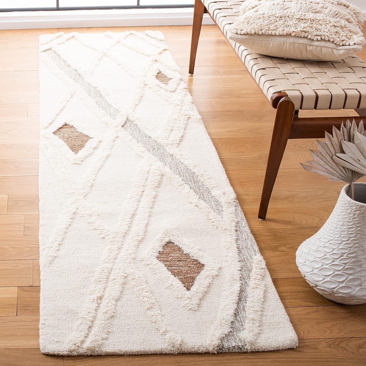 image:imageSAFAVIEH Area Rug 8x10 Casablanca Collection Large Ivory amp Brown Handmade Wool Moroccan Design Ideal for Living Room Bedroom Dining Space CSB975AIvoryBrown