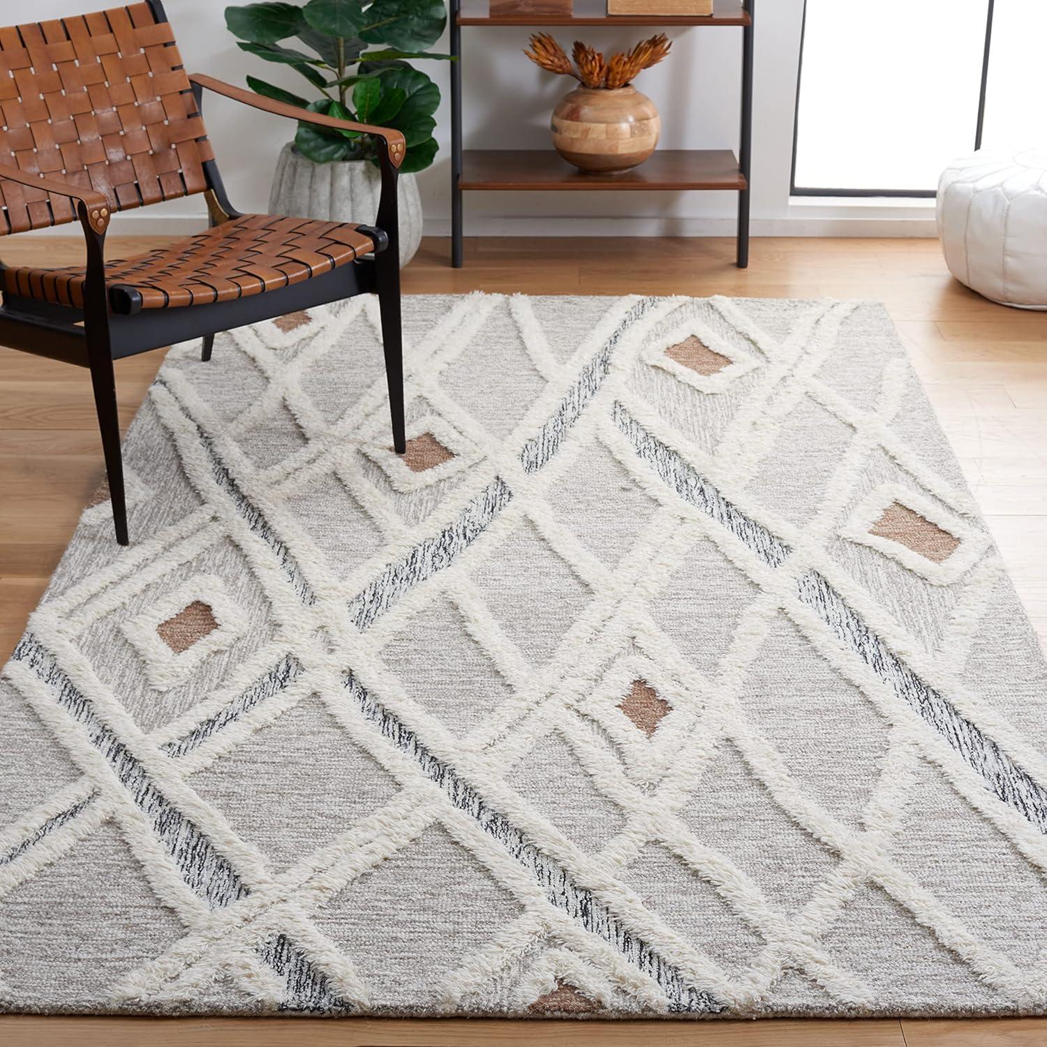 image:imageSAFAVIEH Area Rug 8x10 Casablanca Collection Large Ivory amp Brown Handmade Wool Moroccan Design Ideal for Living Room Bedroom Dining Space CSB975AGreyIvory