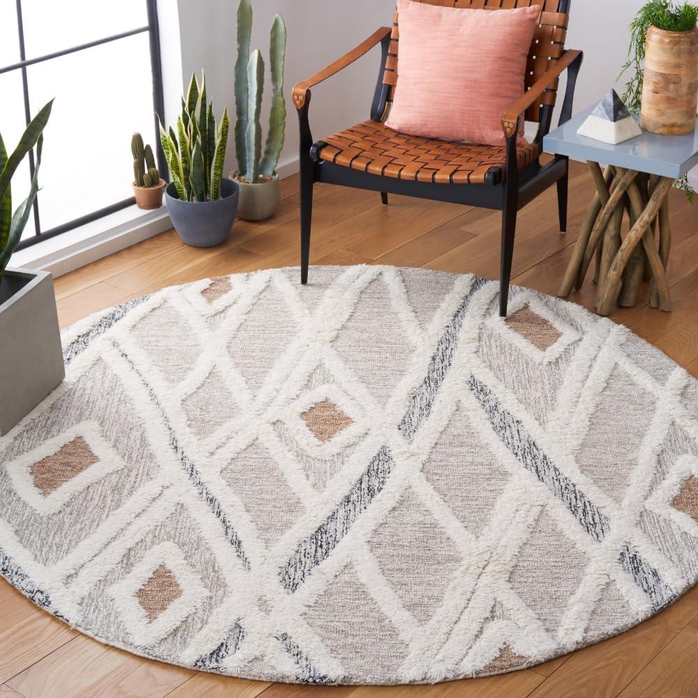 image:imageSAFAVIEH Area Rug 8x10 Casablanca Collection Large Ivory amp Brown Handmade Wool Moroccan Design Ideal for Living Room Bedroom Dining Space CSB975AGreyIvory