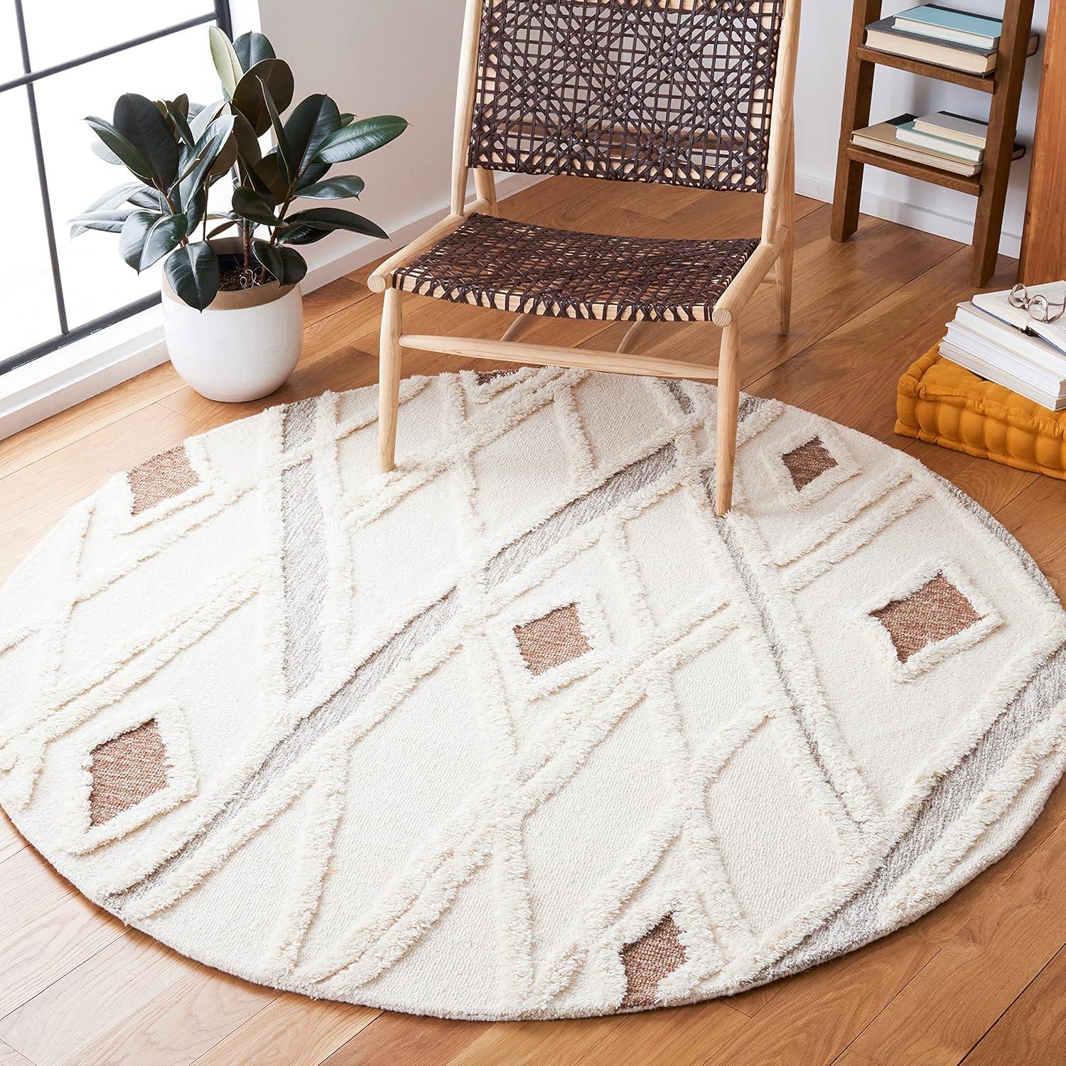 image:imageSAFAVIEH Area Rug 8x10 Casablanca Collection Large Ivory amp Brown Handmade Wool Moroccan Design Ideal for Living Room Bedroom Dining Space CSB975AIvoryBrown