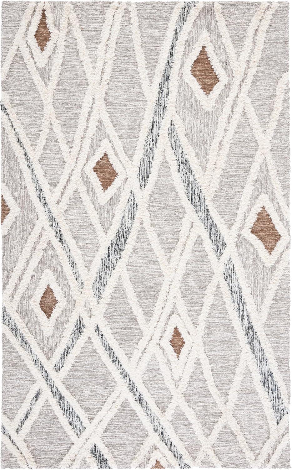 image:imageSAFAVIEH Area Rug 8x10 Casablanca Collection Large Ivory amp Brown Handmade Wool Moroccan Design Ideal for Living Room Bedroom Dining Space CSB975AGreyIvory