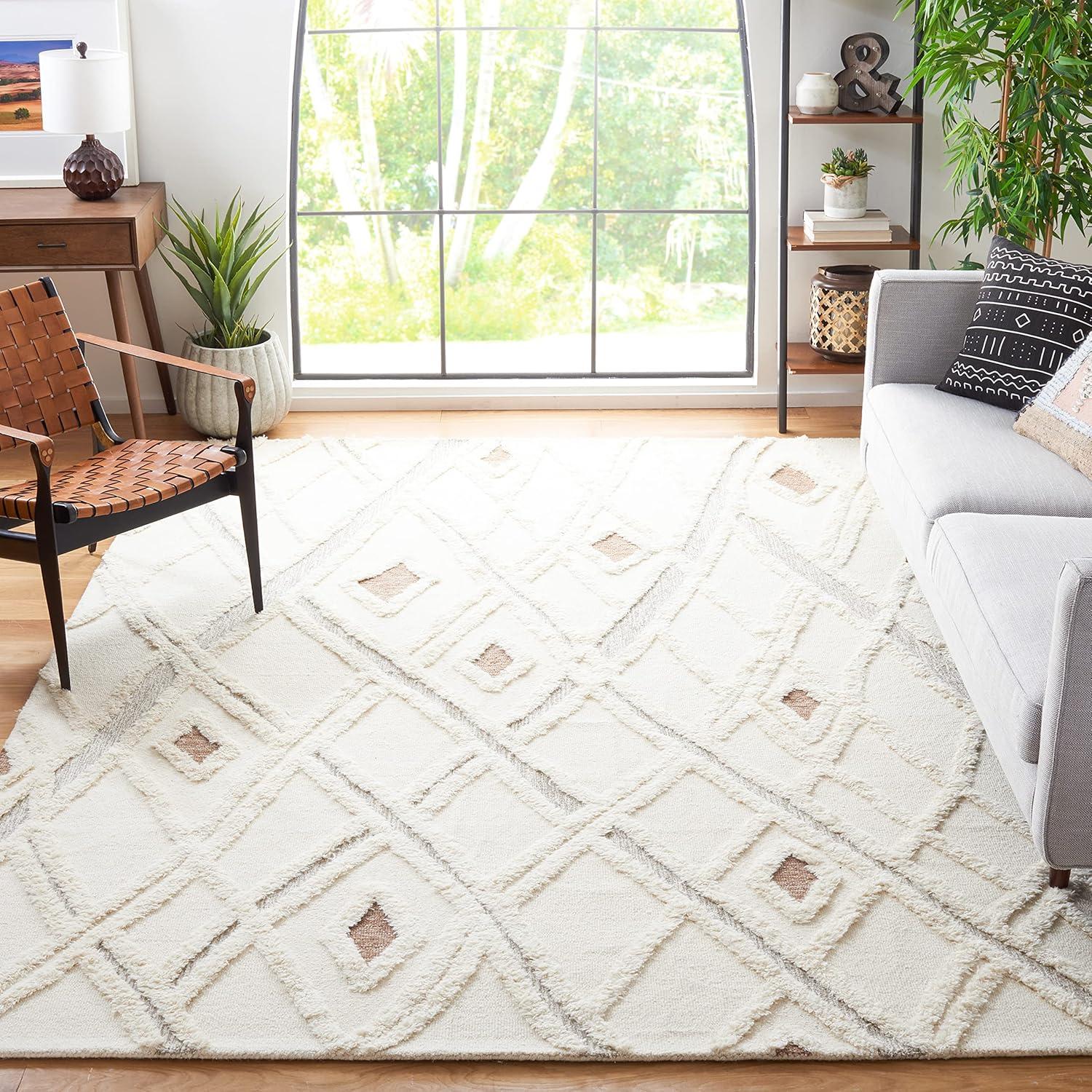 image:imageSAFAVIEH Area Rug 8x10 Casablanca Collection Large Ivory amp Brown Handmade Wool Moroccan Design Ideal for Living Room Bedroom Dining Space CSB975AIvoryBrown