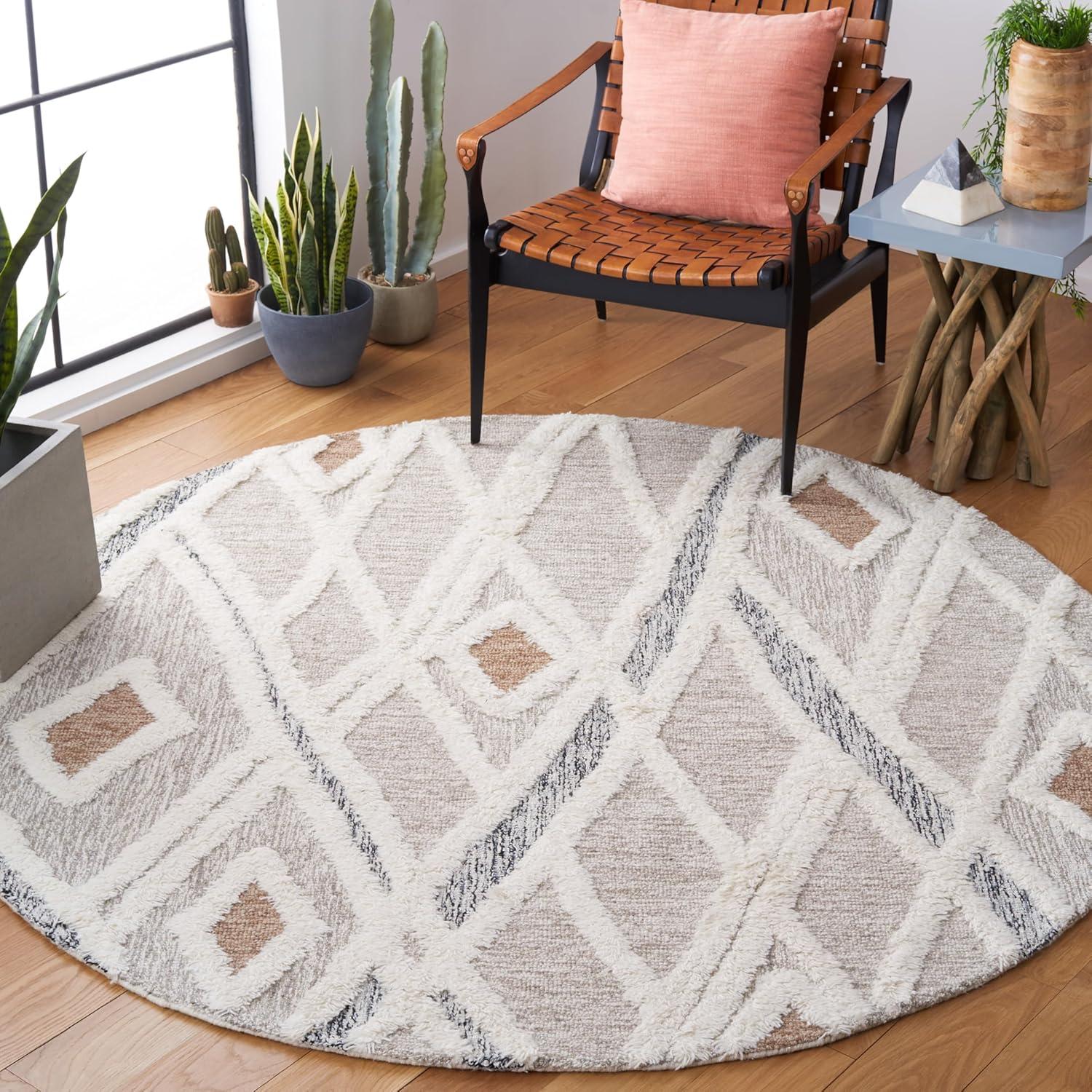 image:imageSAFAVIEH Area Rug 8x10 Casablanca Collection Large Ivory amp Brown Handmade Wool Moroccan Design Ideal for Living Room Bedroom Dining Space CSB975AGreyIvory