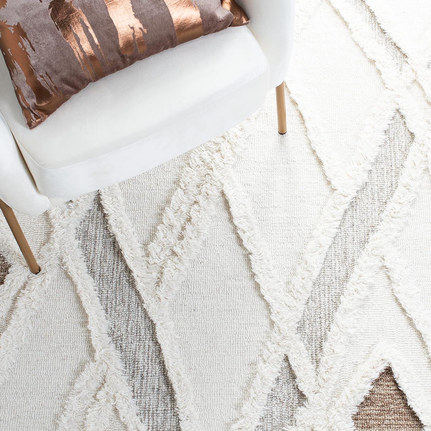 image:imageSAFAVIEH Area Rug 8x10 Casablanca Collection Large Ivory amp Brown Handmade Wool Moroccan Design Ideal for Living Room Bedroom Dining Space CSB975AIvoryBrown