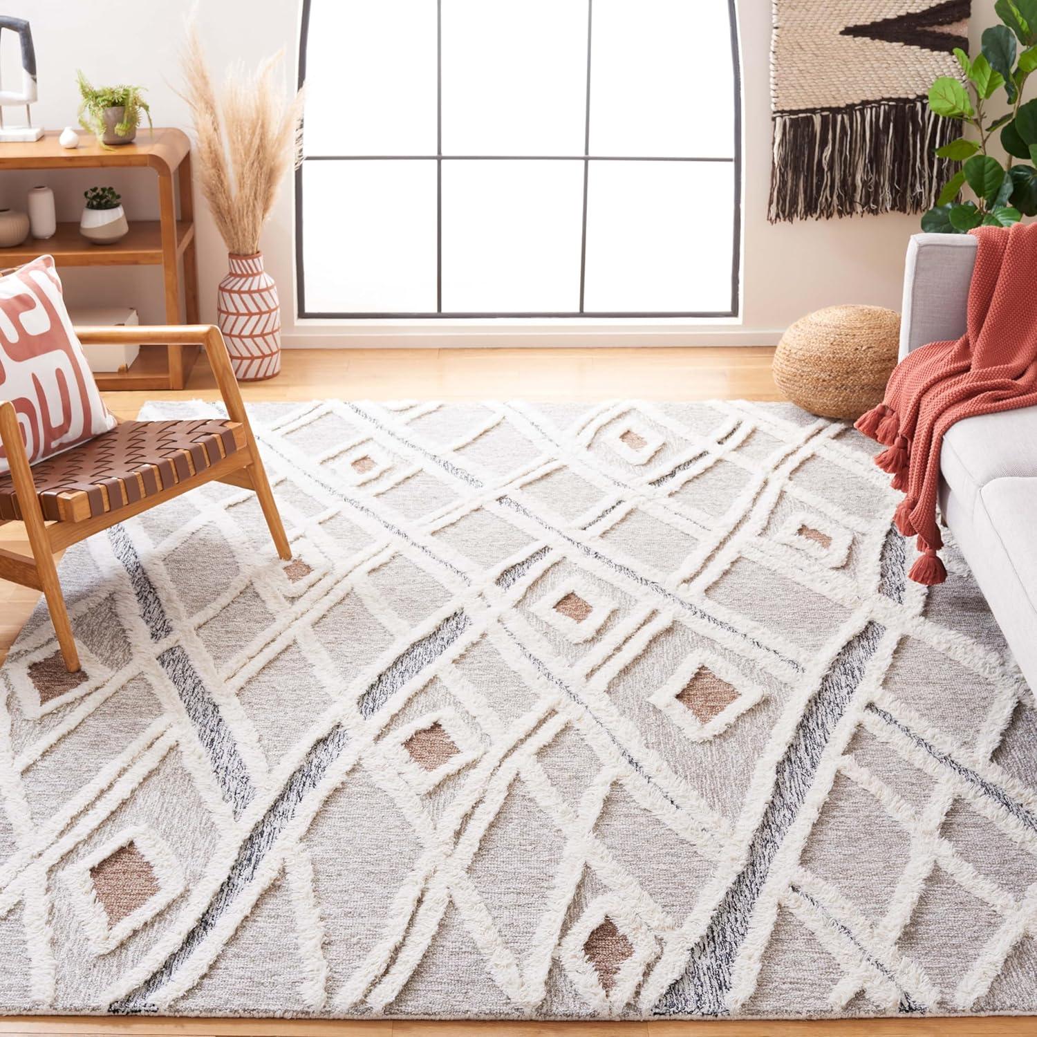 image:imageSAFAVIEH Area Rug 8x10 Casablanca Collection Large Ivory amp Brown Handmade Wool Moroccan Design Ideal for Living Room Bedroom Dining Space CSB975AGreyIvory