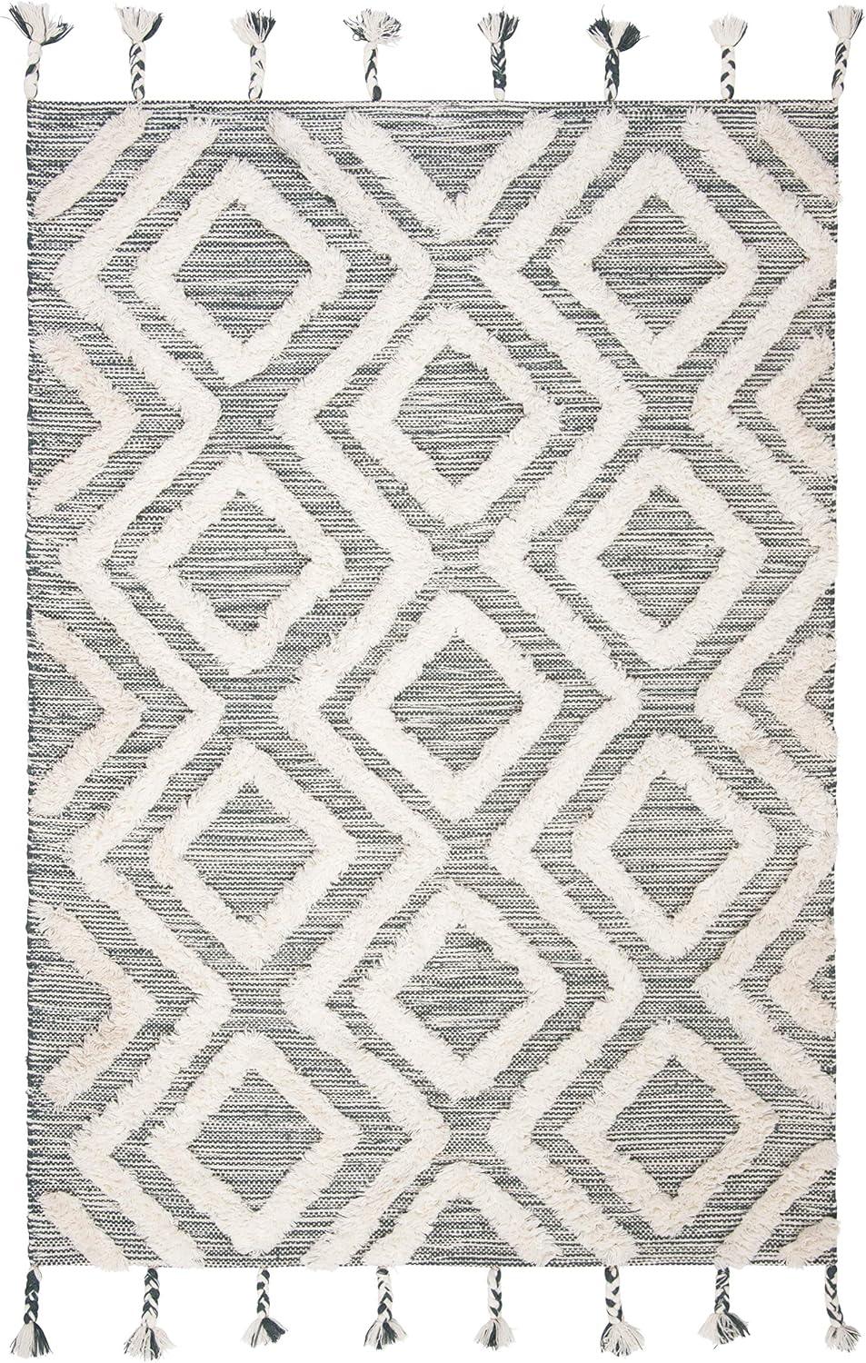 image:imageSAFAVIEH Area Rug 8x10 Kenya Collection Large Black amp Ivory Handmade Wool Moroccan Tassel Design Ideal for Living Room Bedroom Dining Space KNY331ZTealIvory