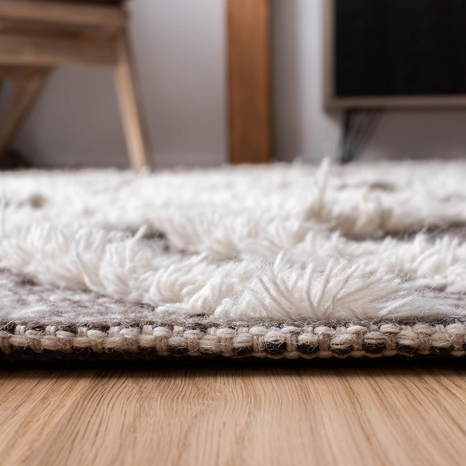 image:imageSAFAVIEH Area Rug 8x10 Kenya Collection Large Black amp Ivory Handmade Wool Moroccan Tassel Design Ideal for Living Room Bedroom Dining Space KNY331ZBrownIvory