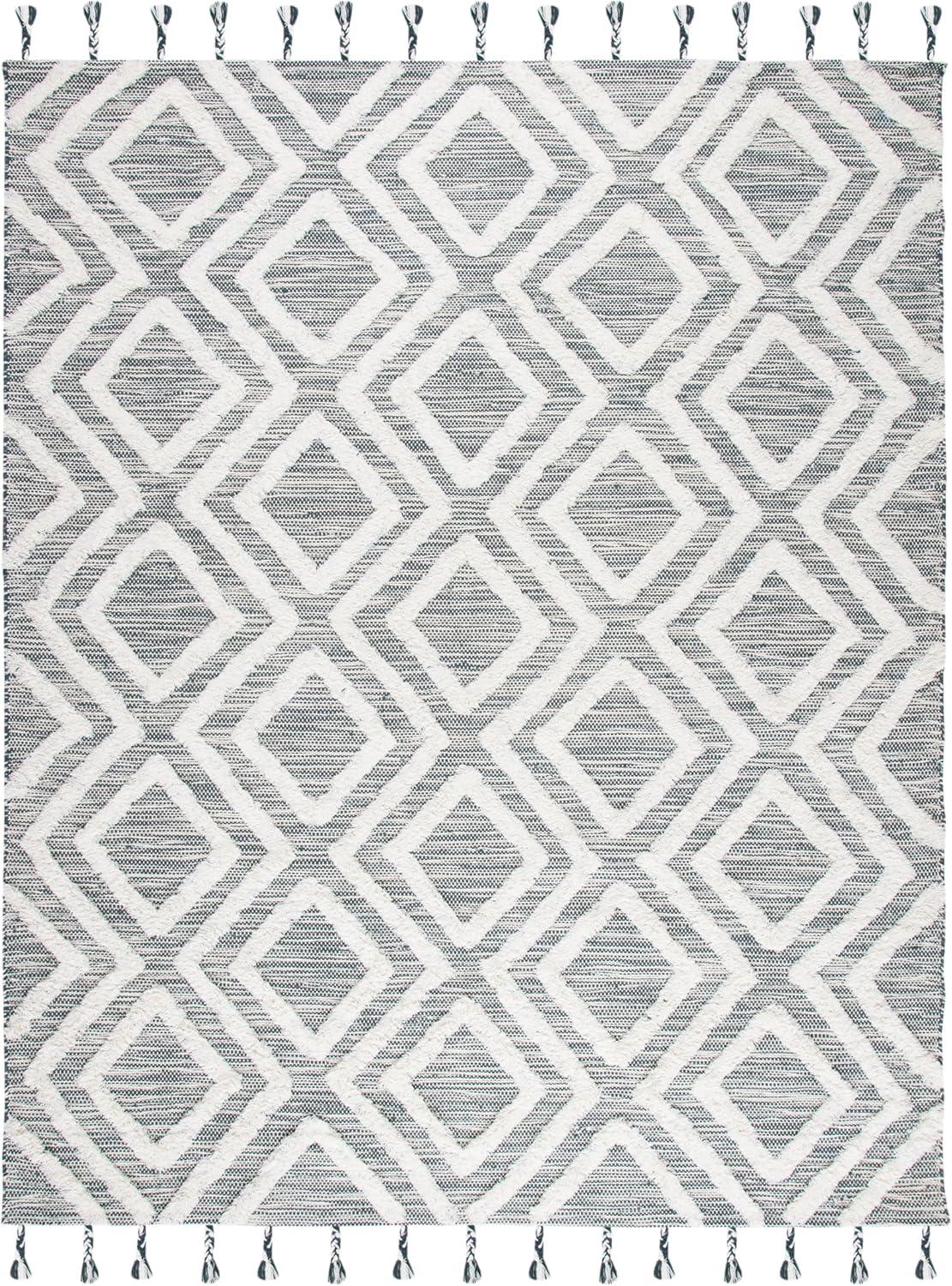 image:imageSAFAVIEH Area Rug 8x10 Kenya Collection Large Black amp Ivory Handmade Wool Moroccan Tassel Design Ideal for Living Room Bedroom Dining Space KNY331ZTealIvory
