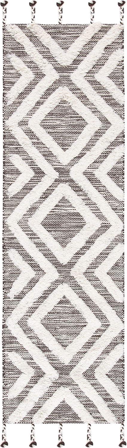 image:imageSAFAVIEH Area Rug 8x10 Kenya Collection Large Black amp Ivory Handmade Wool Moroccan Tassel Design Ideal for Living Room Bedroom Dining Space KNY331ZBrownIvory