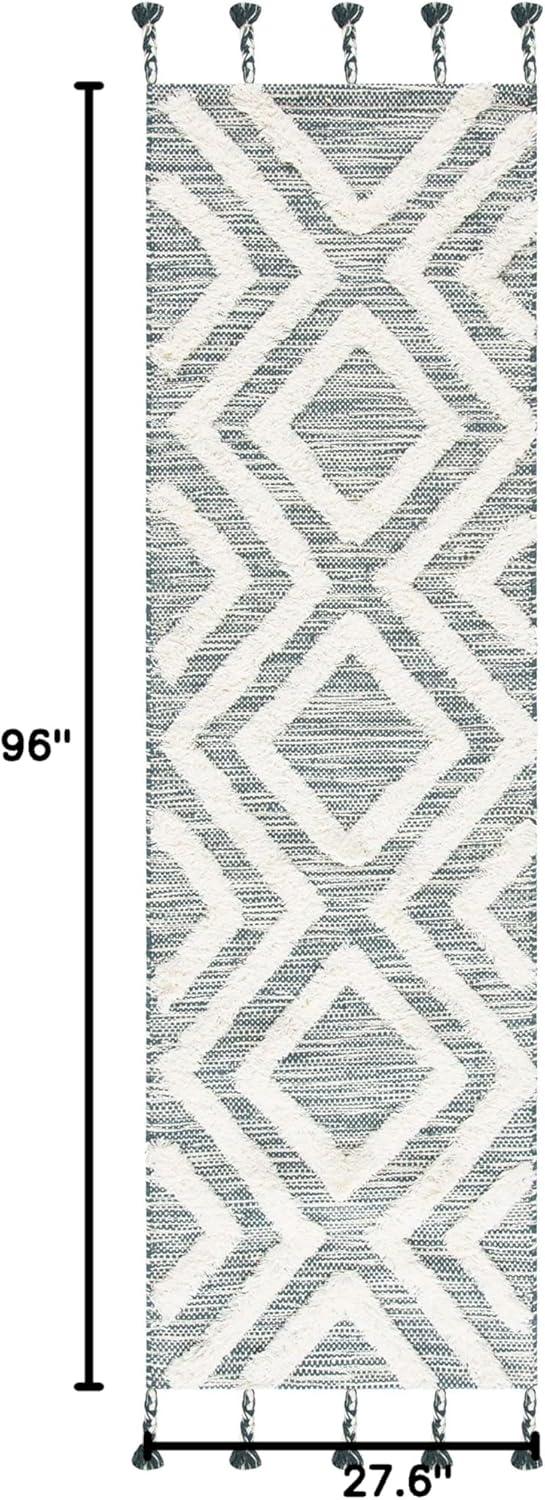 image:imageSAFAVIEH Area Rug 8x10 Kenya Collection Large Black amp Ivory Handmade Wool Moroccan Tassel Design Ideal for Living Room Bedroom Dining Space KNY331ZTealIvory