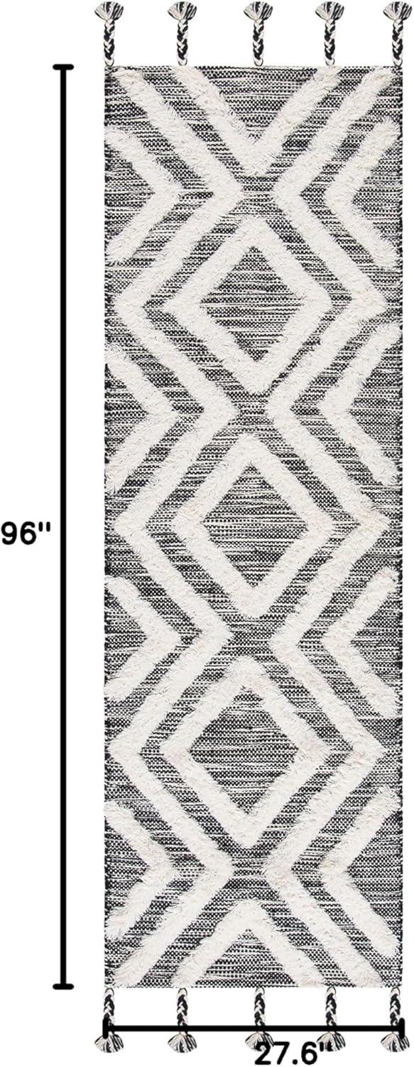 image:imageSAFAVIEH Area Rug 8x10 Kenya Collection Large Black amp Ivory Handmade Wool Moroccan Tassel Design Ideal for Living Room Bedroom Dining Space KNY331ZBlackIvory
