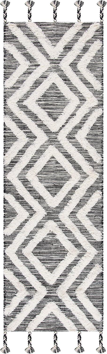 image:imageSAFAVIEH Area Rug 8x10 Kenya Collection Large Black amp Ivory Handmade Wool Moroccan Tassel Design Ideal for Living Room Bedroom Dining Space KNY331ZBlackIvory