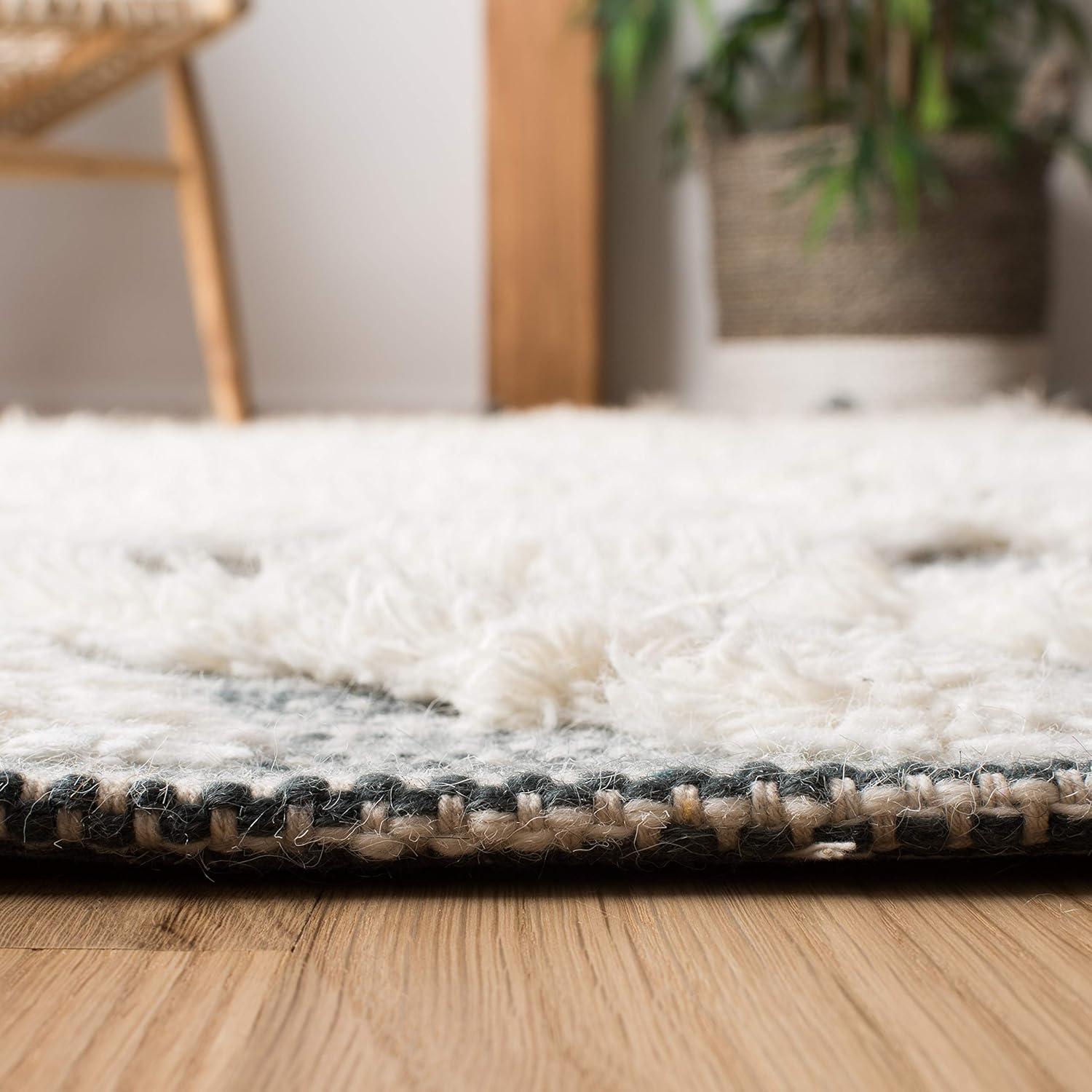 image:imageSAFAVIEH Area Rug 8x10 Kenya Collection Large Black amp Ivory Handmade Wool Moroccan Tassel Design Ideal for Living Room Bedroom Dining Space KNY331ZTealIvory