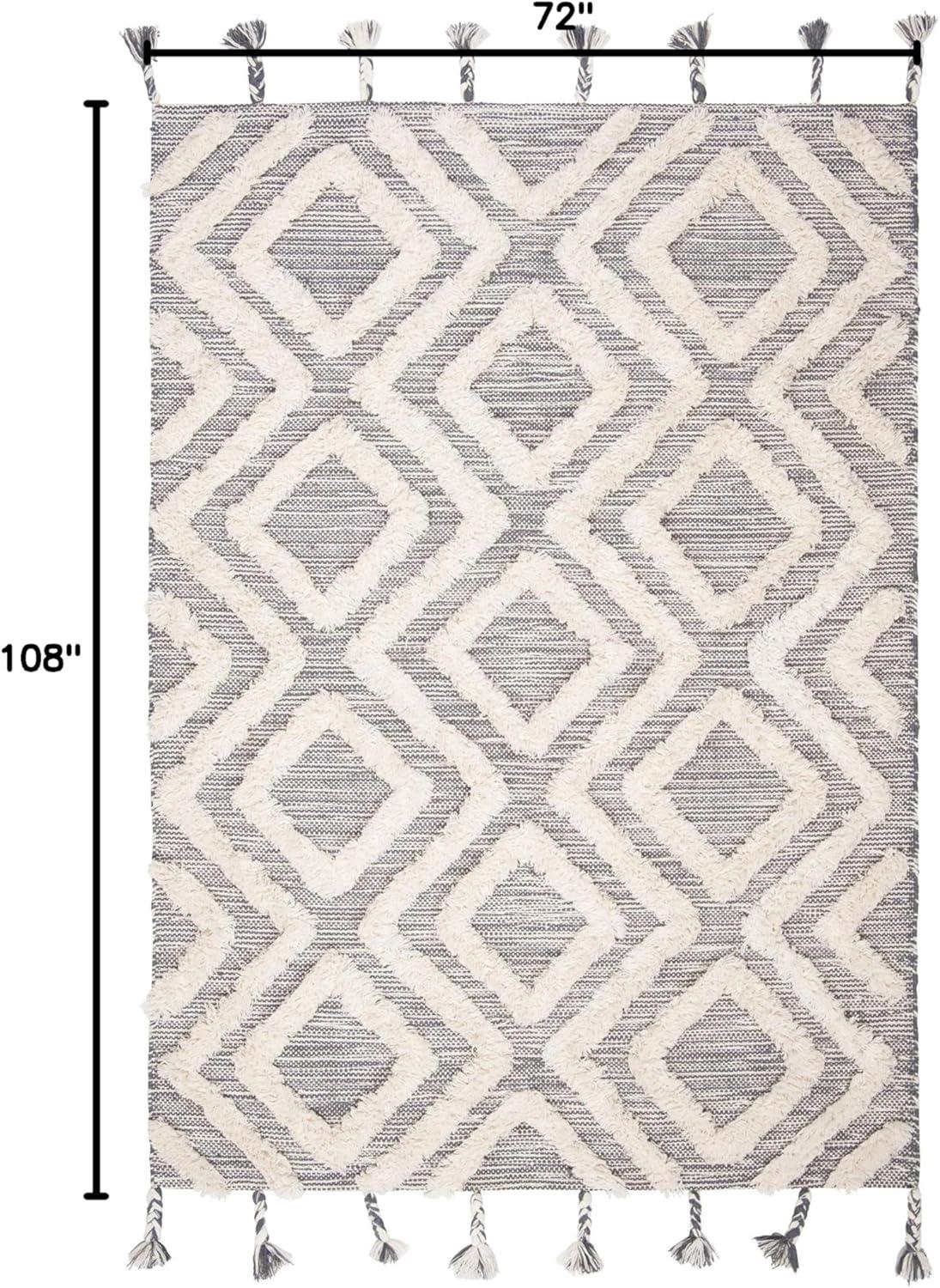 image:imageSAFAVIEH Area Rug 8x10 Kenya Collection Large Black amp Ivory Handmade Wool Moroccan Tassel Design Ideal for Living Room Bedroom Dining Space KNY331ZGreyIvory