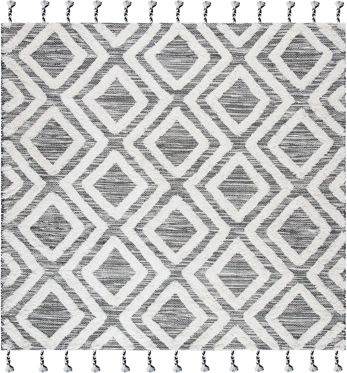 image:imageSAFAVIEH Area Rug 8x10 Kenya Collection Large Black amp Ivory Handmade Wool Moroccan Tassel Design Ideal for Living Room Bedroom Dining Space KNY331ZBlackIvory