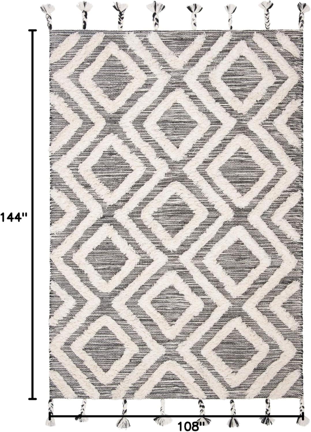 image:imageSAFAVIEH Area Rug 8x10 Kenya Collection Large Black amp Ivory Handmade Wool Moroccan Tassel Design Ideal for Living Room Bedroom Dining Space KNY331ZBlackIvory