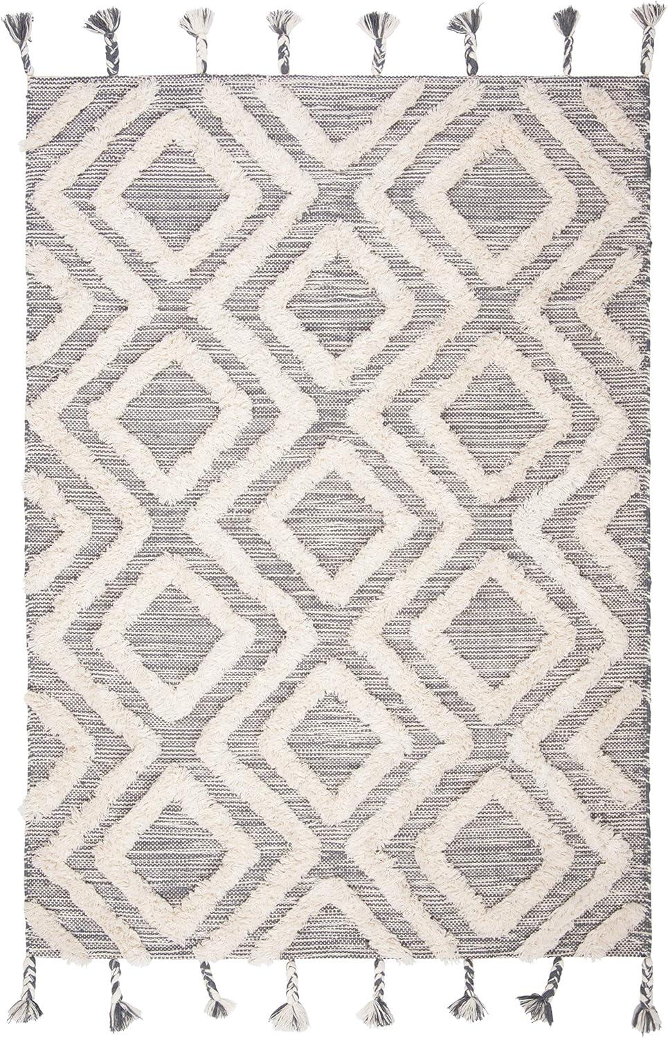 image:imageSAFAVIEH Area Rug 8x10 Kenya Collection Large Black amp Ivory Handmade Wool Moroccan Tassel Design Ideal for Living Room Bedroom Dining Space KNY331ZGreyIvory