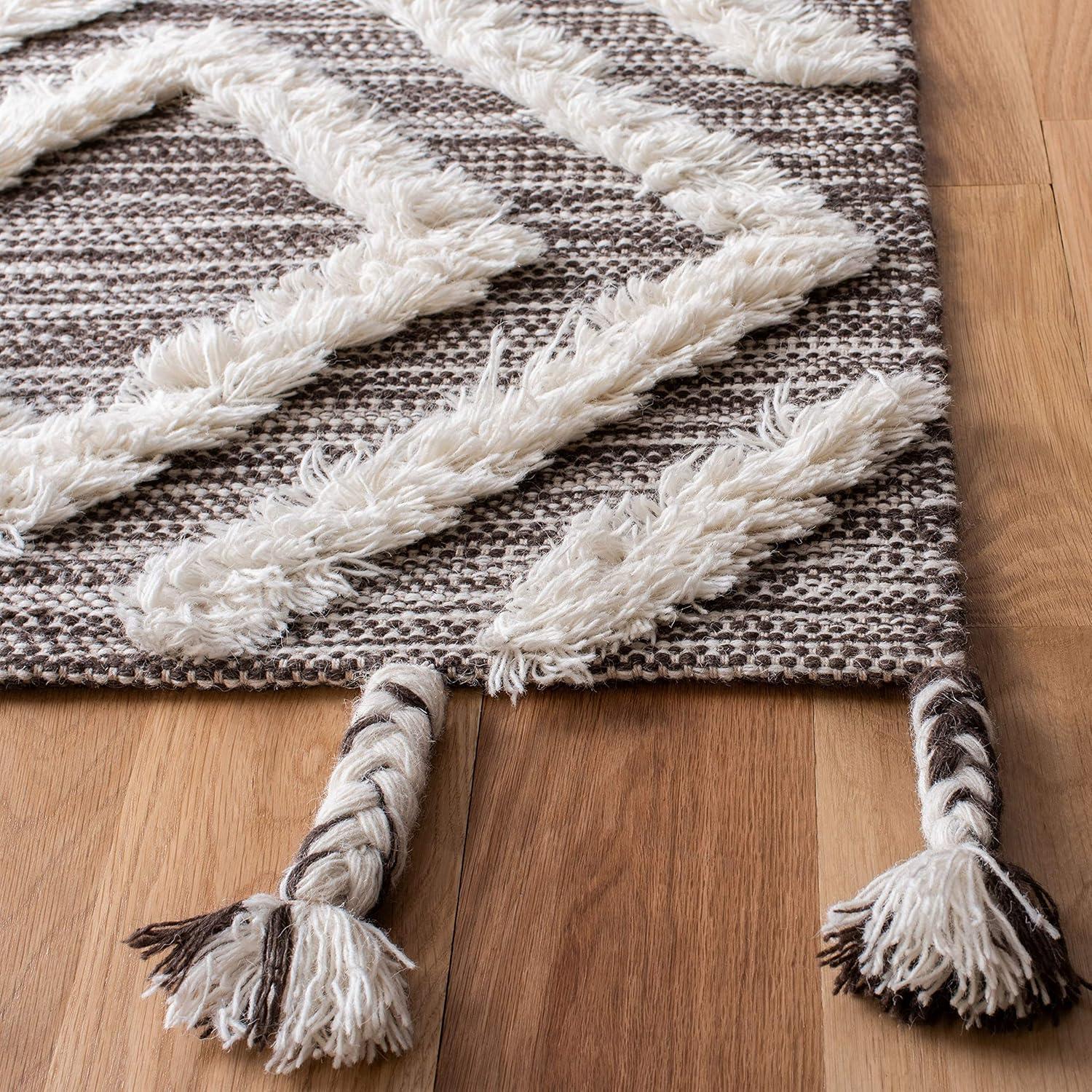 image:imageSAFAVIEH Area Rug 8x10 Kenya Collection Large Black amp Ivory Handmade Wool Moroccan Tassel Design Ideal for Living Room Bedroom Dining Space KNY331ZBrownIvory