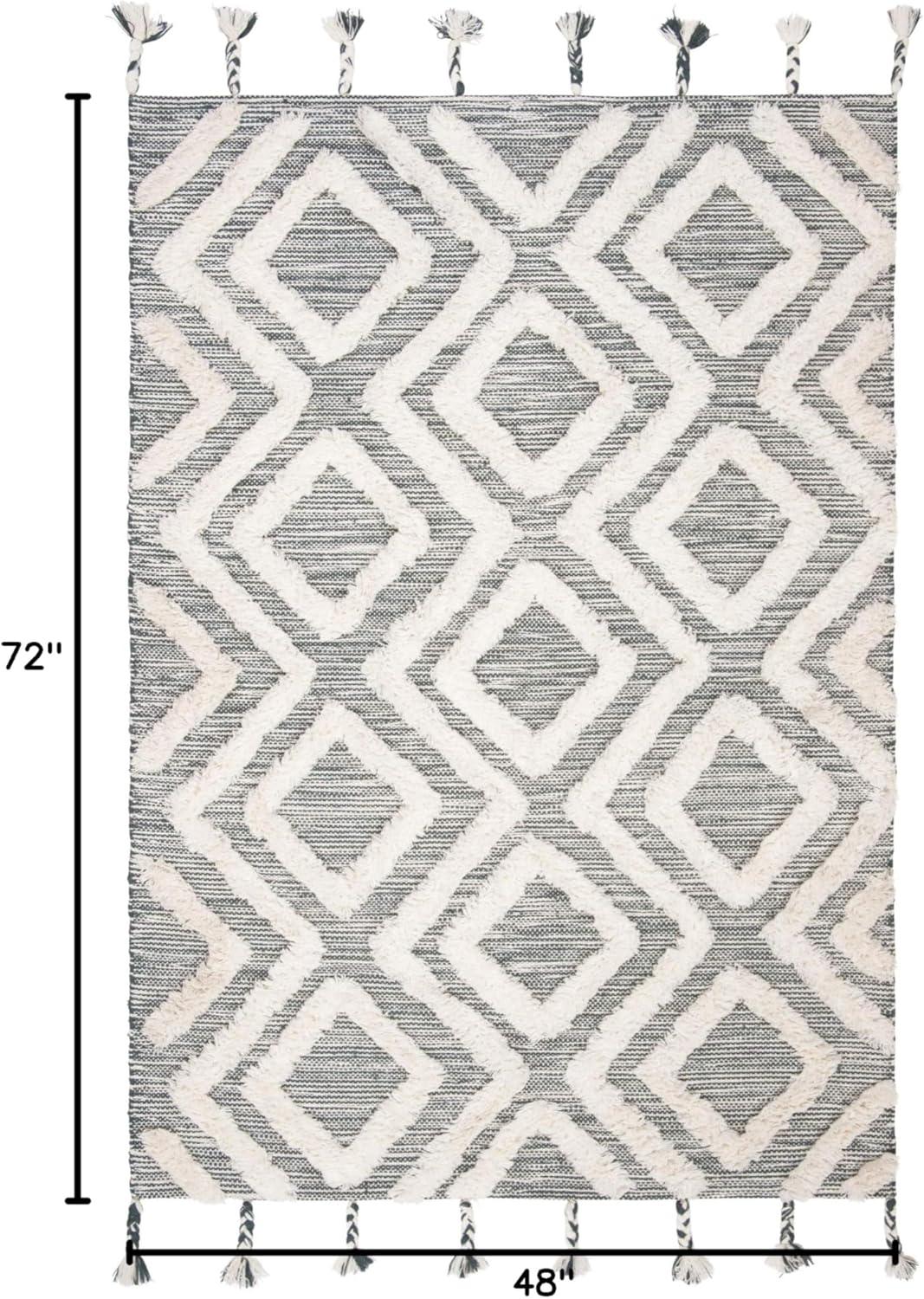 image:imageSAFAVIEH Area Rug 8x10 Kenya Collection Large Black amp Ivory Handmade Wool Moroccan Tassel Design Ideal for Living Room Bedroom Dining Space KNY331ZTealIvory
