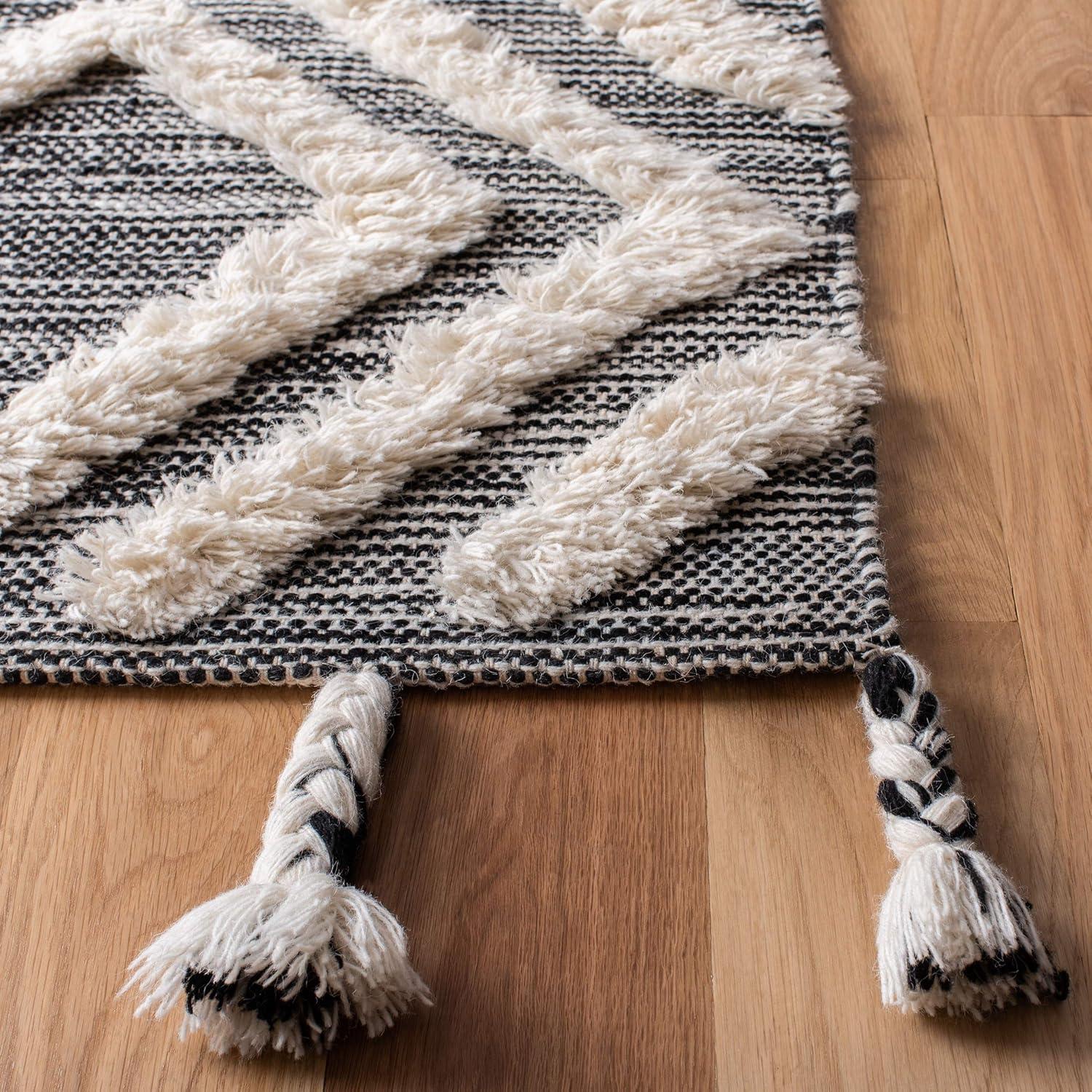 image:imageSAFAVIEH Area Rug 8x10 Kenya Collection Large Black amp Ivory Handmade Wool Moroccan Tassel Design Ideal for Living Room Bedroom Dining Space KNY331ZBlackIvory