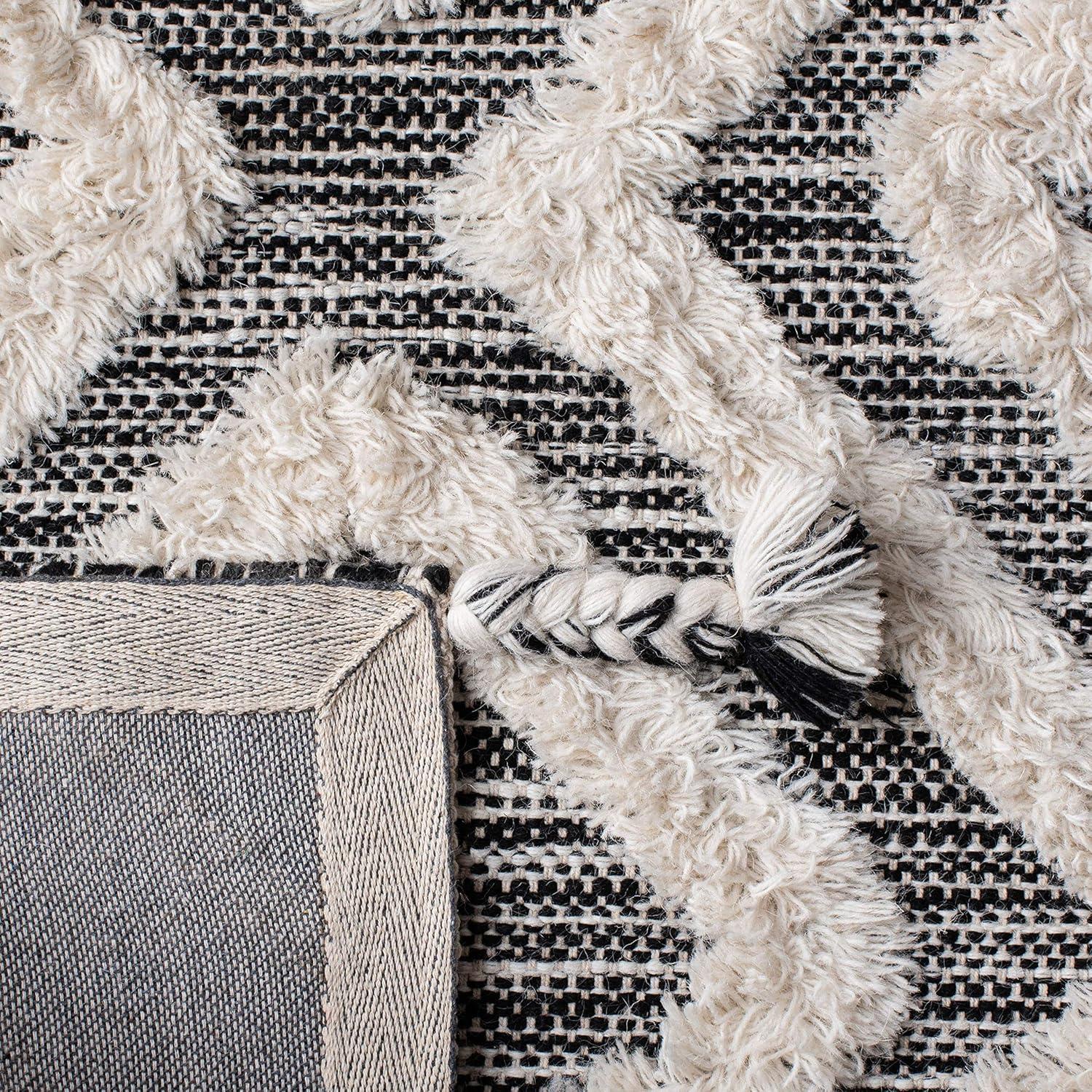 image:imageSAFAVIEH Area Rug 8x10 Kenya Collection Large Black amp Ivory Handmade Wool Moroccan Tassel Design Ideal for Living Room Bedroom Dining Space KNY331ZBlackIvory