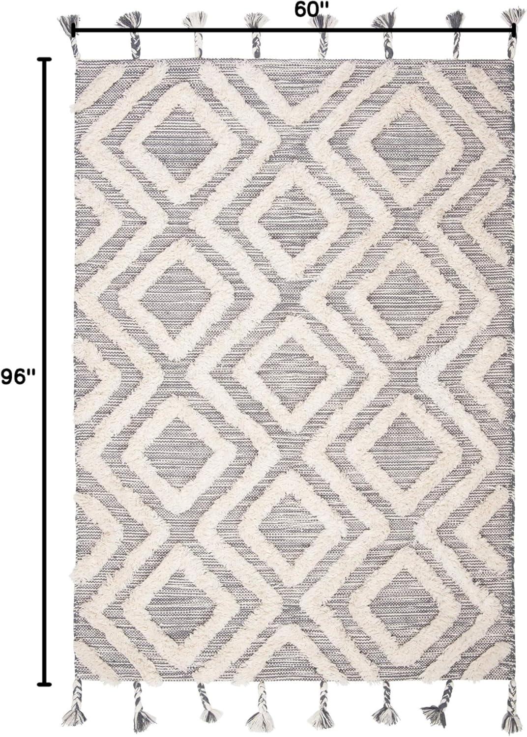 image:imageSAFAVIEH Area Rug 8x10 Kenya Collection Large Black amp Ivory Handmade Wool Moroccan Tassel Design Ideal for Living Room Bedroom Dining Space KNY331ZGreyIvory