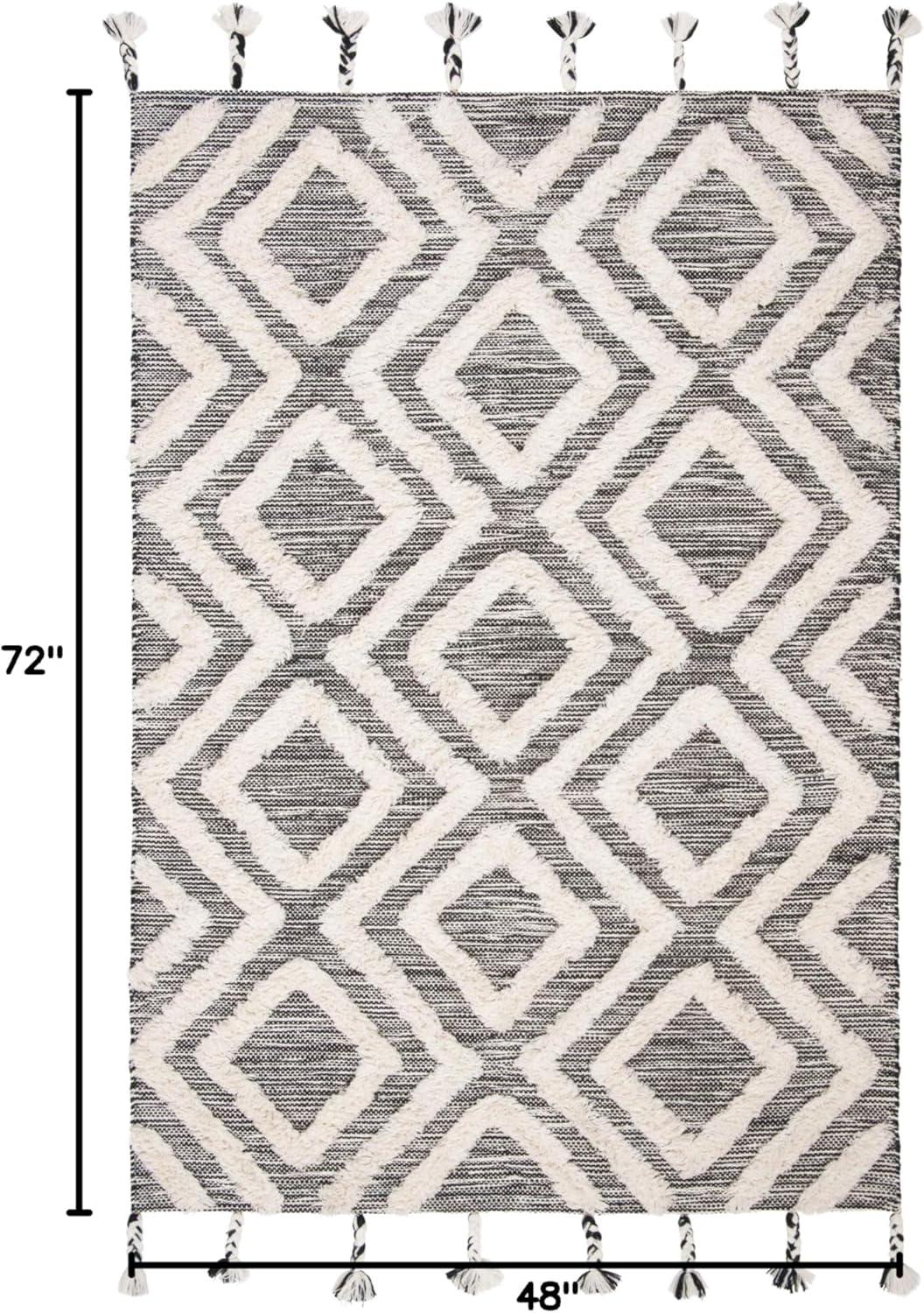 image:imageSAFAVIEH Area Rug 8x10 Kenya Collection Large Black amp Ivory Handmade Wool Moroccan Tassel Design Ideal for Living Room Bedroom Dining Space KNY331ZBlackIvory
