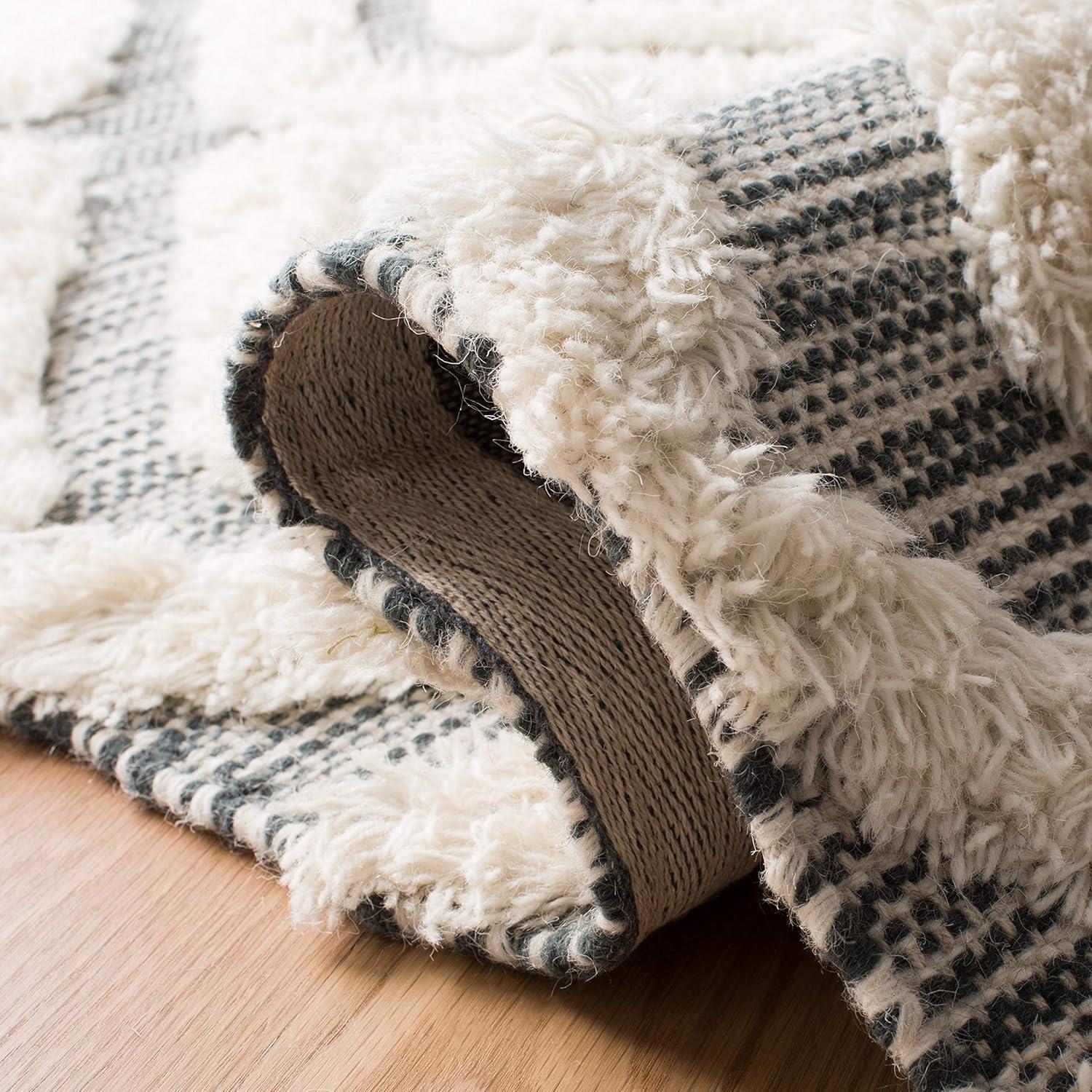 image:imageSAFAVIEH Area Rug 8x10 Kenya Collection Large Black amp Ivory Handmade Wool Moroccan Tassel Design Ideal for Living Room Bedroom Dining Space KNY331ZTealIvory