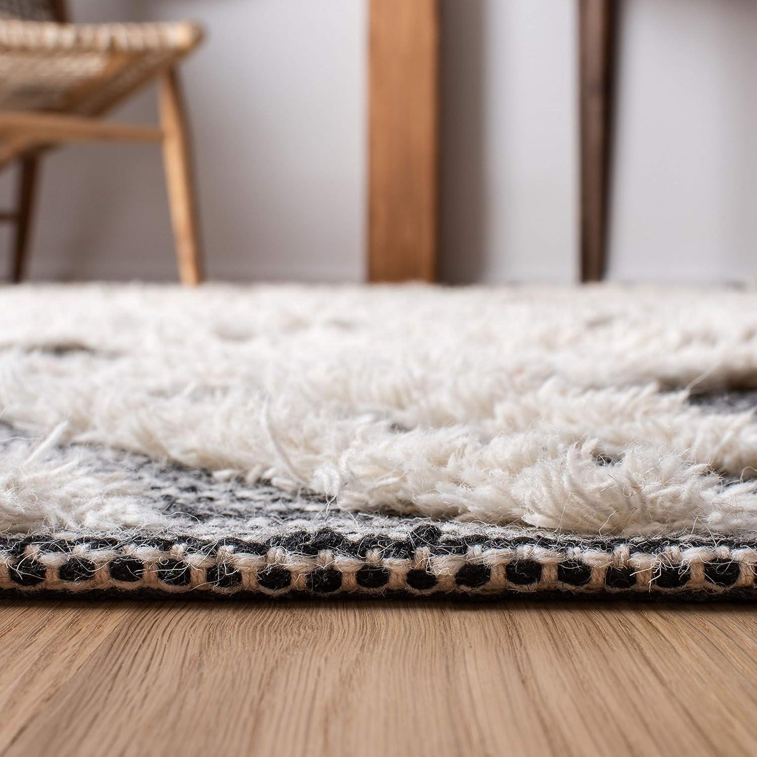 image:imageSAFAVIEH Area Rug 8x10 Kenya Collection Large Black amp Ivory Handmade Wool Moroccan Tassel Design Ideal for Living Room Bedroom Dining Space KNY331ZBlackIvory