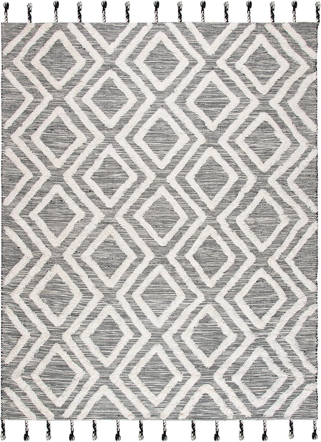 image:imageSAFAVIEH Area Rug 8x10 Kenya Collection Large Black amp Ivory Handmade Wool Moroccan Tassel Design Ideal for Living Room Bedroom Dining Space KNY331ZBlackIvory
