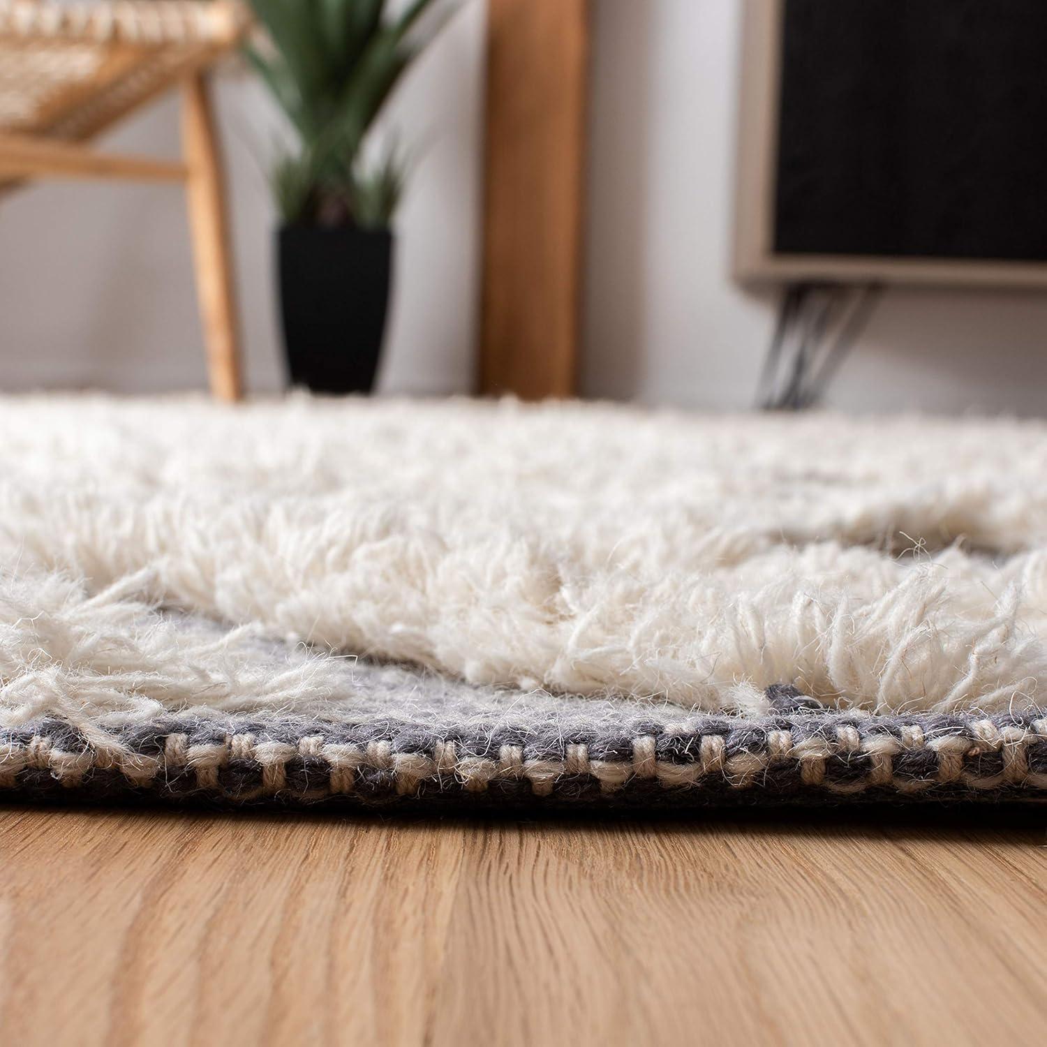 image:imageSAFAVIEH Area Rug 8x10 Kenya Collection Large Black amp Ivory Handmade Wool Moroccan Tassel Design Ideal for Living Room Bedroom Dining Space KNY331ZGreyIvory