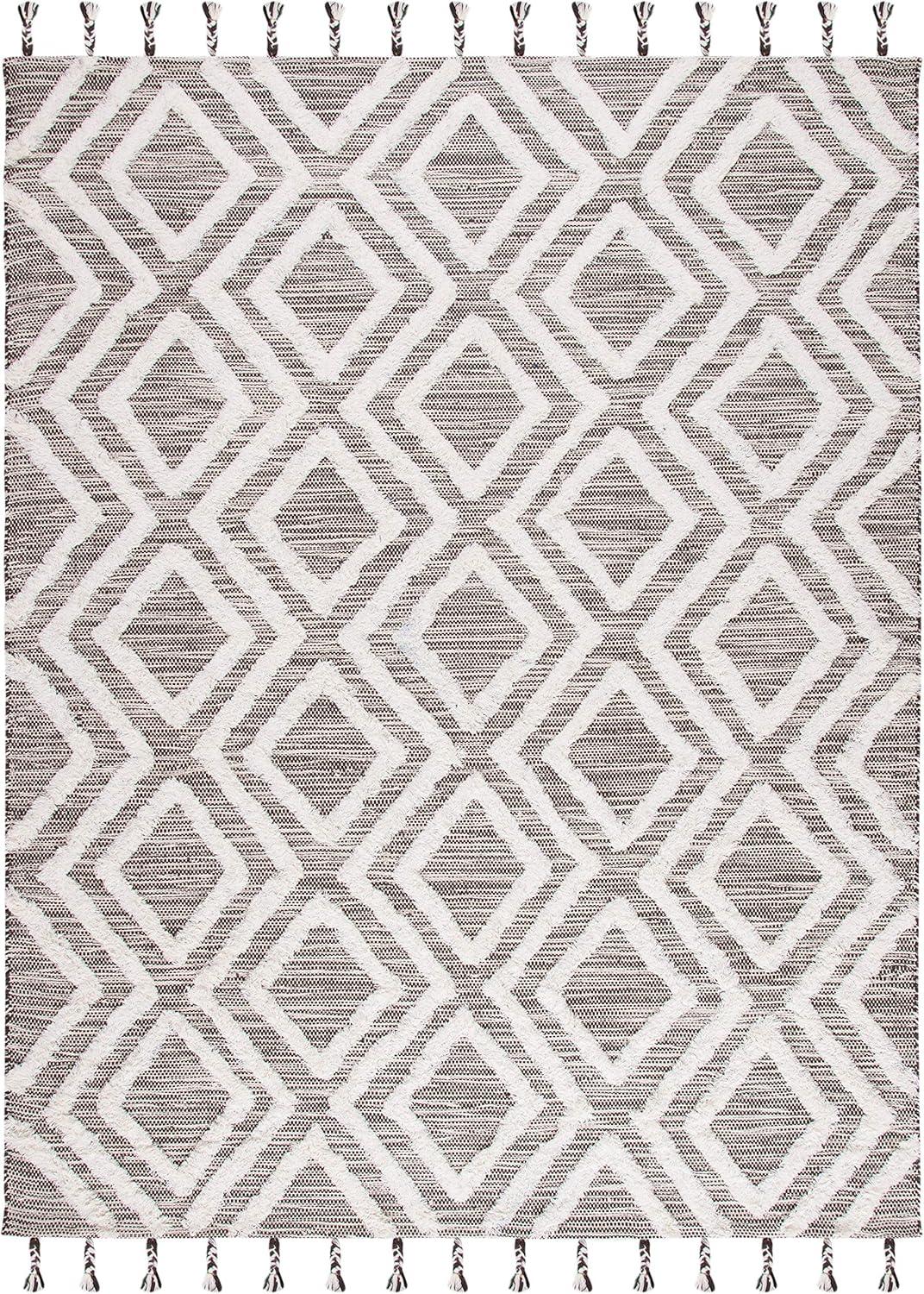 image:imageSAFAVIEH Area Rug 8x10 Kenya Collection Large Black amp Ivory Handmade Wool Moroccan Tassel Design Ideal for Living Room Bedroom Dining Space KNY331ZBrownIvory