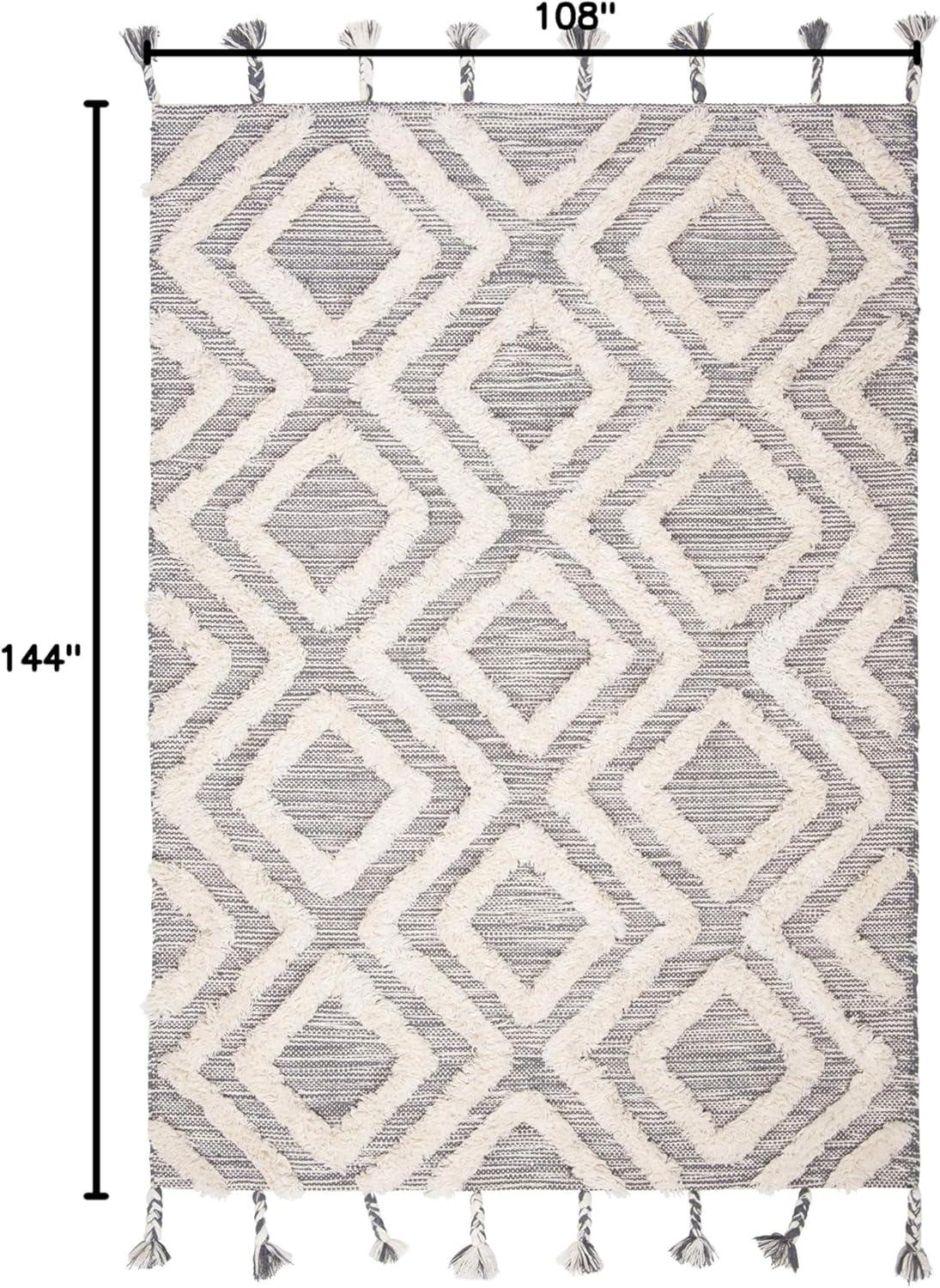image:imageSAFAVIEH Area Rug 8x10 Kenya Collection Large Black amp Ivory Handmade Wool Moroccan Tassel Design Ideal for Living Room Bedroom Dining Space KNY331ZGreyIvory