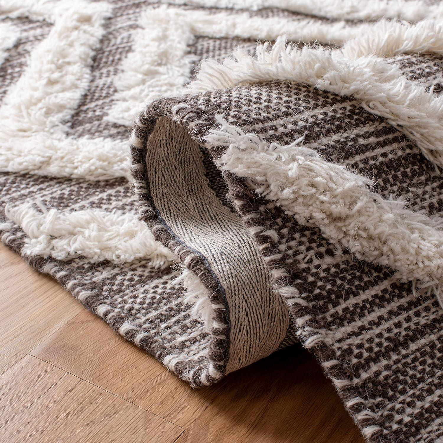 image:imageSAFAVIEH Area Rug 8x10 Kenya Collection Large Black amp Ivory Handmade Wool Moroccan Tassel Design Ideal for Living Room Bedroom Dining Space KNY331ZBrownIvory