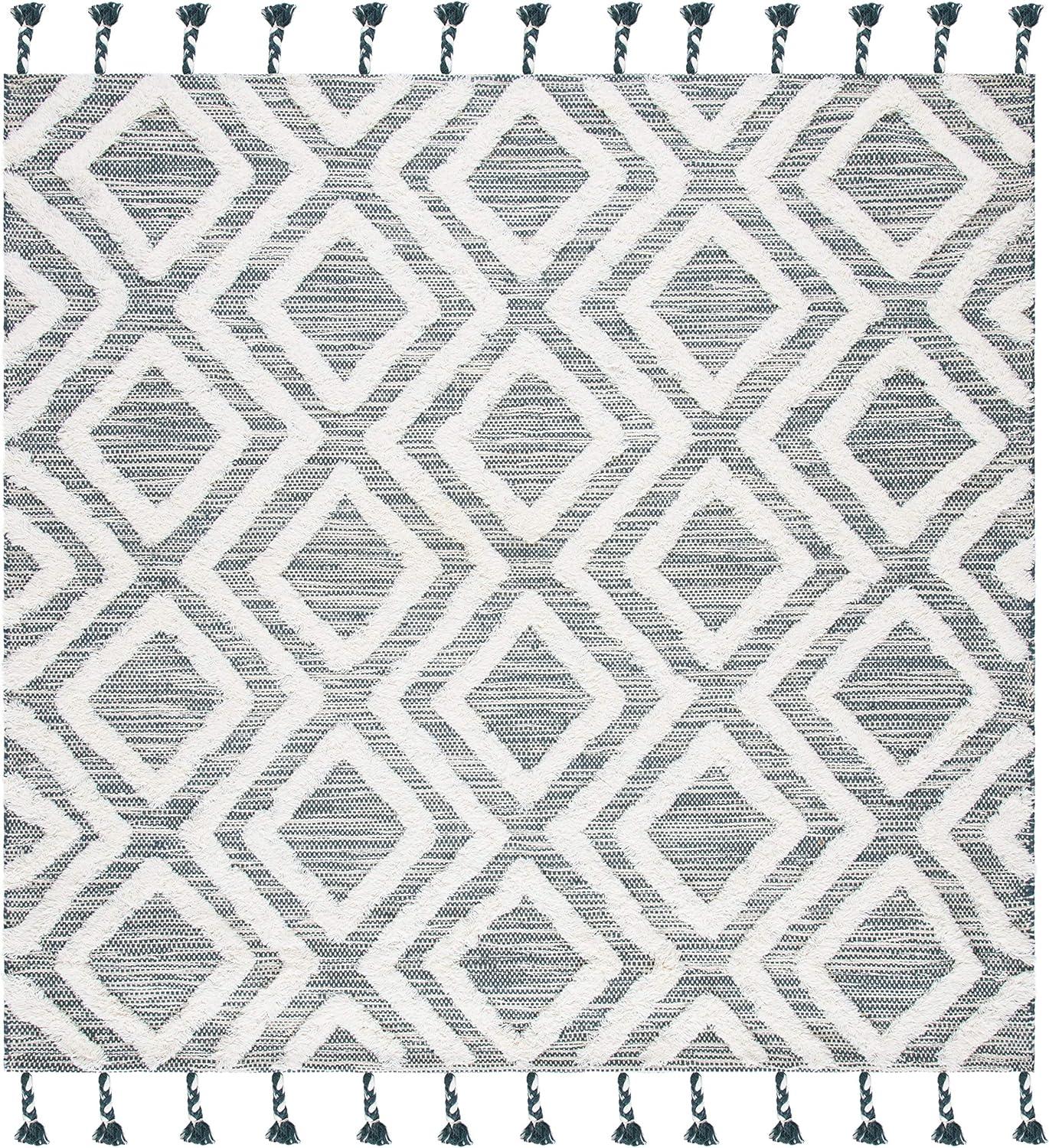 image:imageSAFAVIEH Area Rug 8x10 Kenya Collection Large Black amp Ivory Handmade Wool Moroccan Tassel Design Ideal for Living Room Bedroom Dining Space KNY331ZTealIvory
