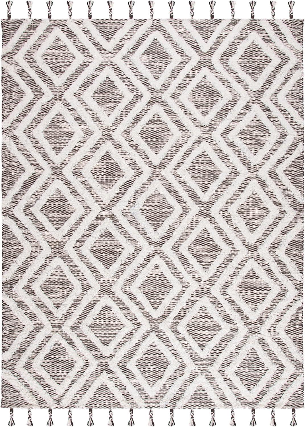 image:imageSAFAVIEH Area Rug 8x10 Kenya Collection Large Black amp Ivory Handmade Wool Moroccan Tassel Design Ideal for Living Room Bedroom Dining Space KNY331ZBrownIvory