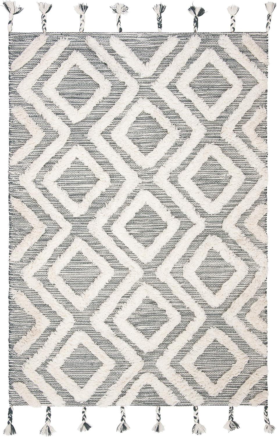 image:imageSAFAVIEH Area Rug 8x10 Kenya Collection Large Black amp Ivory Handmade Wool Moroccan Tassel Design Ideal for Living Room Bedroom Dining Space KNY331ZTealIvory