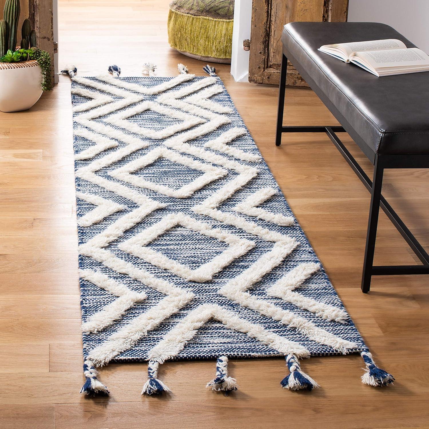 image:imageSAFAVIEH Area Rug 8x10 Kenya Collection Large Black amp Ivory Handmade Wool Moroccan Tassel Design Ideal for Living Room Bedroom Dining Space KNY331ZNavyIvory
