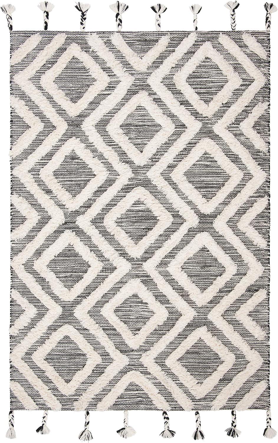 image:imageSAFAVIEH Area Rug 8x10 Kenya Collection Large Black amp Ivory Handmade Wool Moroccan Tassel Design Ideal for Living Room Bedroom Dining Space KNY331ZBlackIvory