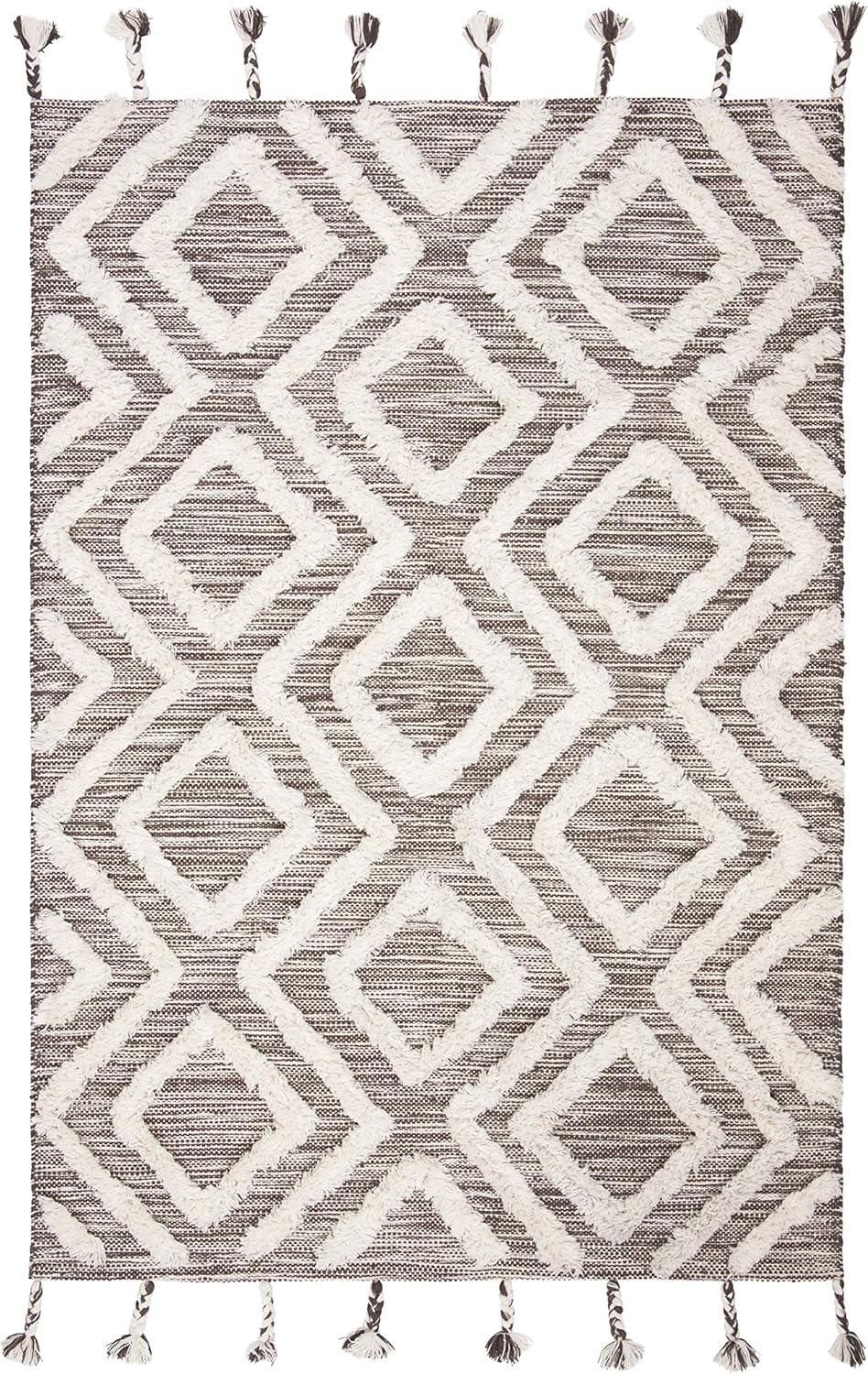image:imageSAFAVIEH Area Rug 8x10 Kenya Collection Large Black amp Ivory Handmade Wool Moroccan Tassel Design Ideal for Living Room Bedroom Dining Space KNY331ZBrownIvory