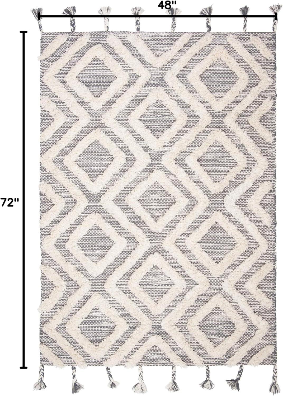 image:imageSAFAVIEH Area Rug 8x10 Kenya Collection Large Black amp Ivory Handmade Wool Moroccan Tassel Design Ideal for Living Room Bedroom Dining Space KNY331ZGreyIvory