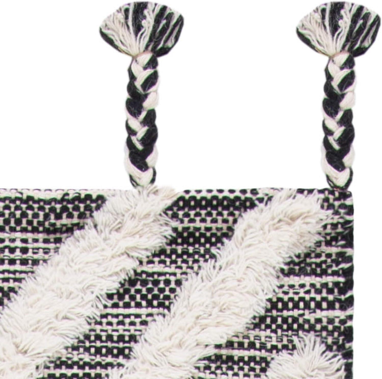 image:imageSAFAVIEH Area Rug 8x10 Kenya Collection Large Black amp Ivory Handmade Wool Moroccan Tassel Design Ideal for Living Room Bedroom Dining Space KNY331ZBlackIvory