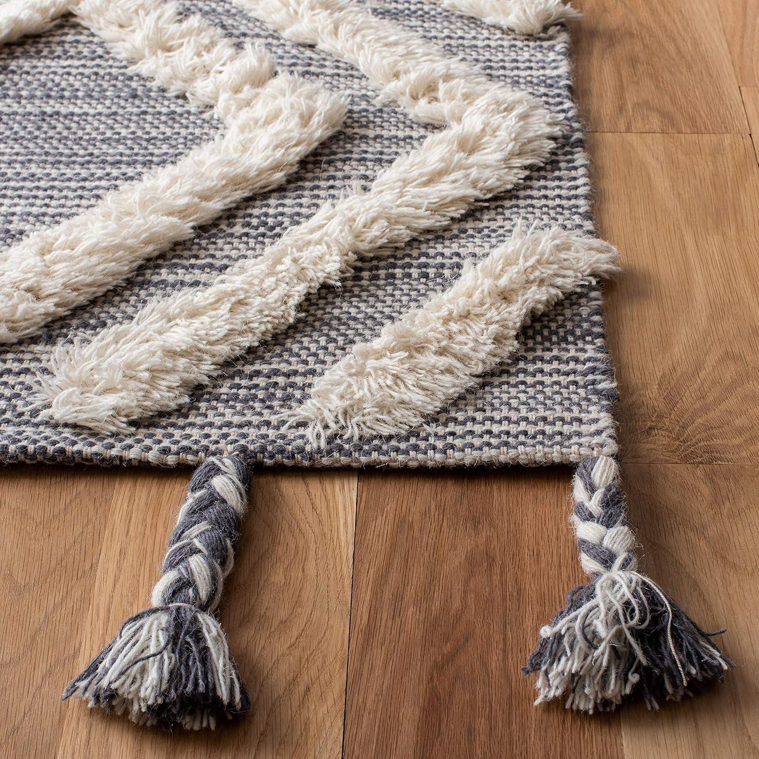 image:imageSAFAVIEH Area Rug 8x10 Kenya Collection Large Black amp Ivory Handmade Wool Moroccan Tassel Design Ideal for Living Room Bedroom Dining Space KNY331ZGreyIvory