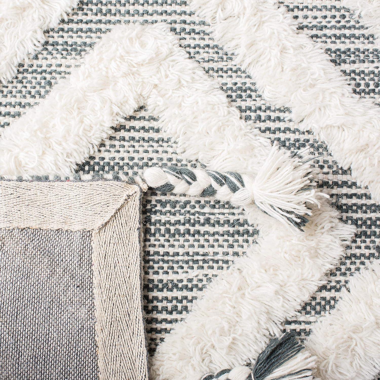 image:imageSAFAVIEH Area Rug 8x10 Kenya Collection Large Black amp Ivory Handmade Wool Moroccan Tassel Design Ideal for Living Room Bedroom Dining Space KNY331ZTealIvory