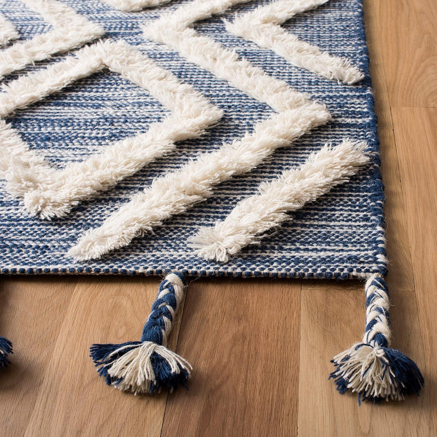 image:imageSAFAVIEH Area Rug 8x10 Kenya Collection Large Black amp Ivory Handmade Wool Moroccan Tassel Design Ideal for Living Room Bedroom Dining Space KNY331ZNavyIvory